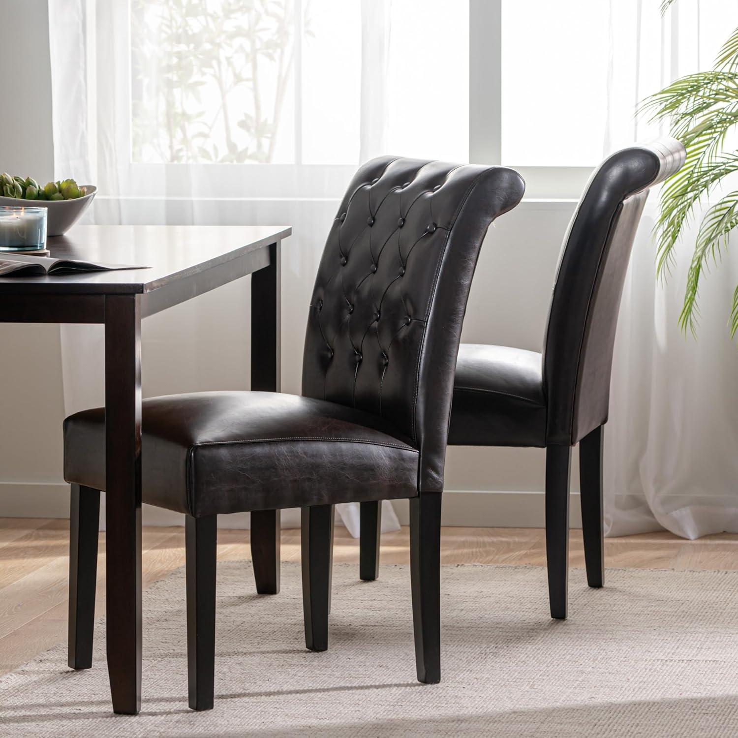 Christopher Knight Home Set of 2 Palermo Tufted Dining Chair Brown: Bonded Leather, Wood Legs, 250lb Capacity