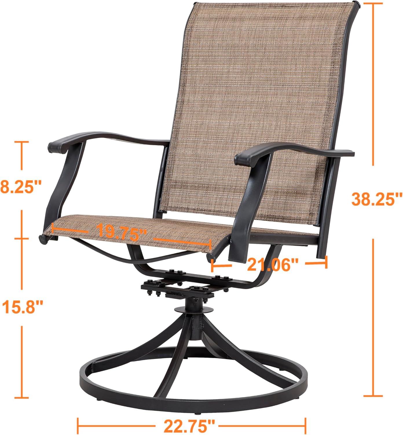 2-Piece Swivel Steel Sling Outdoor Patio Dining Chairs, Brown