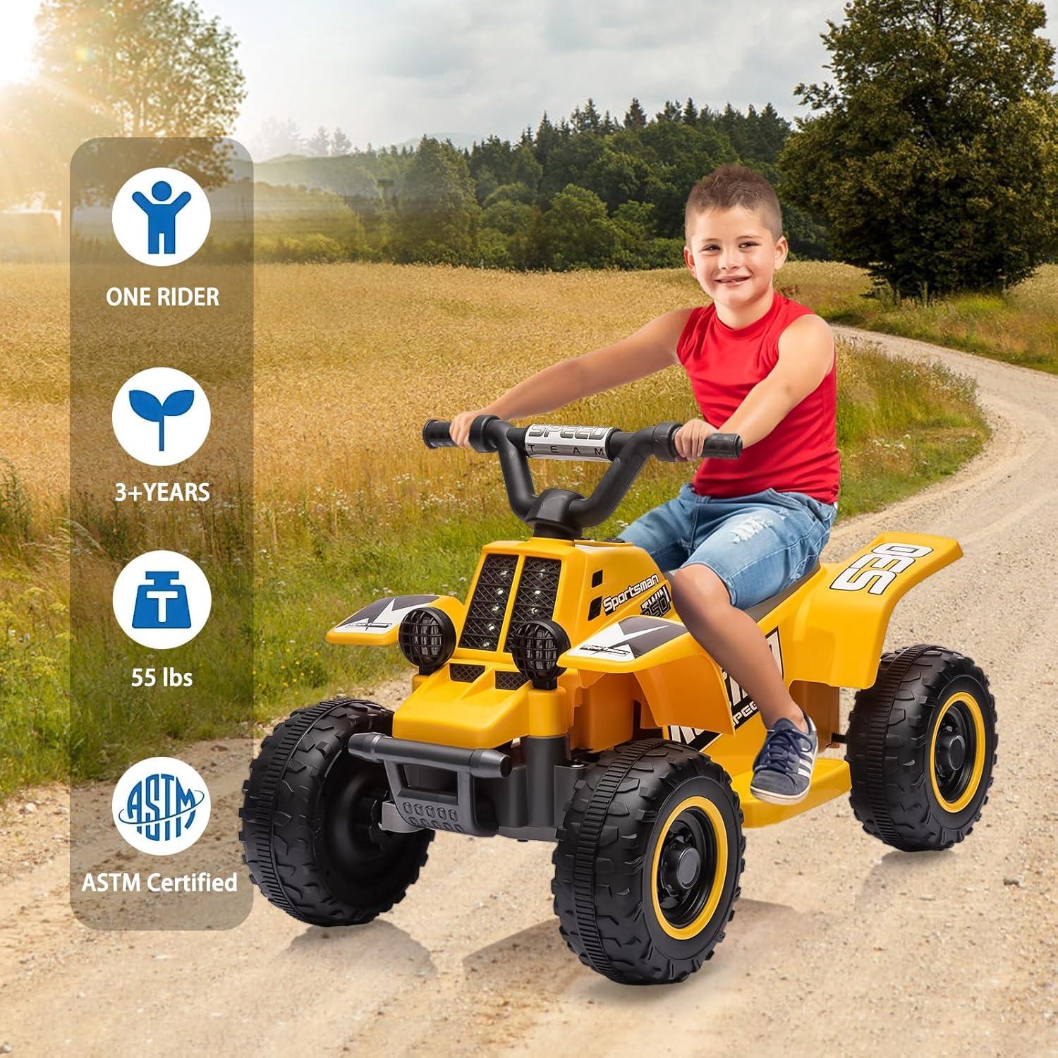 6V 7Ah Powered Ride-on Toy, Electric 4-Wheeler ATV Car w/ Horn, Music Player, Headlight for Kids