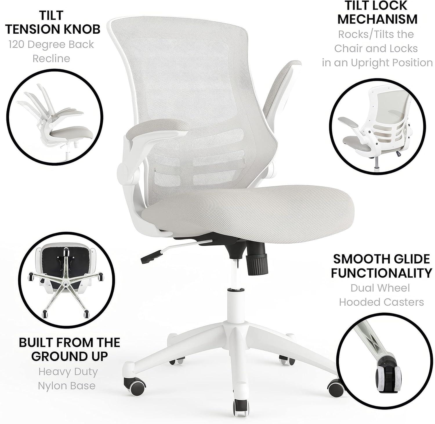 Jayetta Mid-Back Mesh Swivel Ergonomic Office Chair with Flip-Up Arms by Flash Furniture