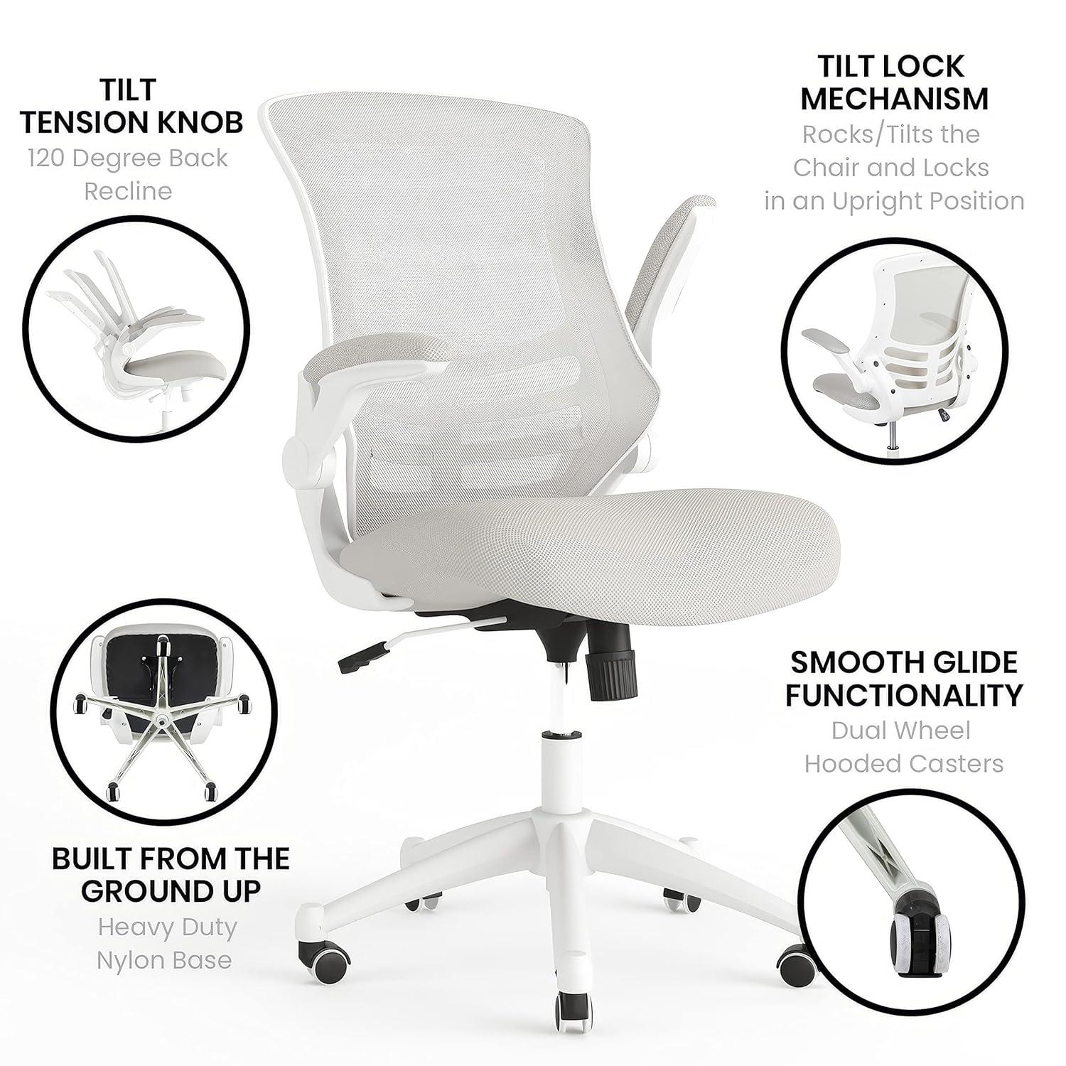 Jayetta Mid-Back Mesh Swivel Ergonomic Office Chair with Flip-Up Arms by Flash Furniture
