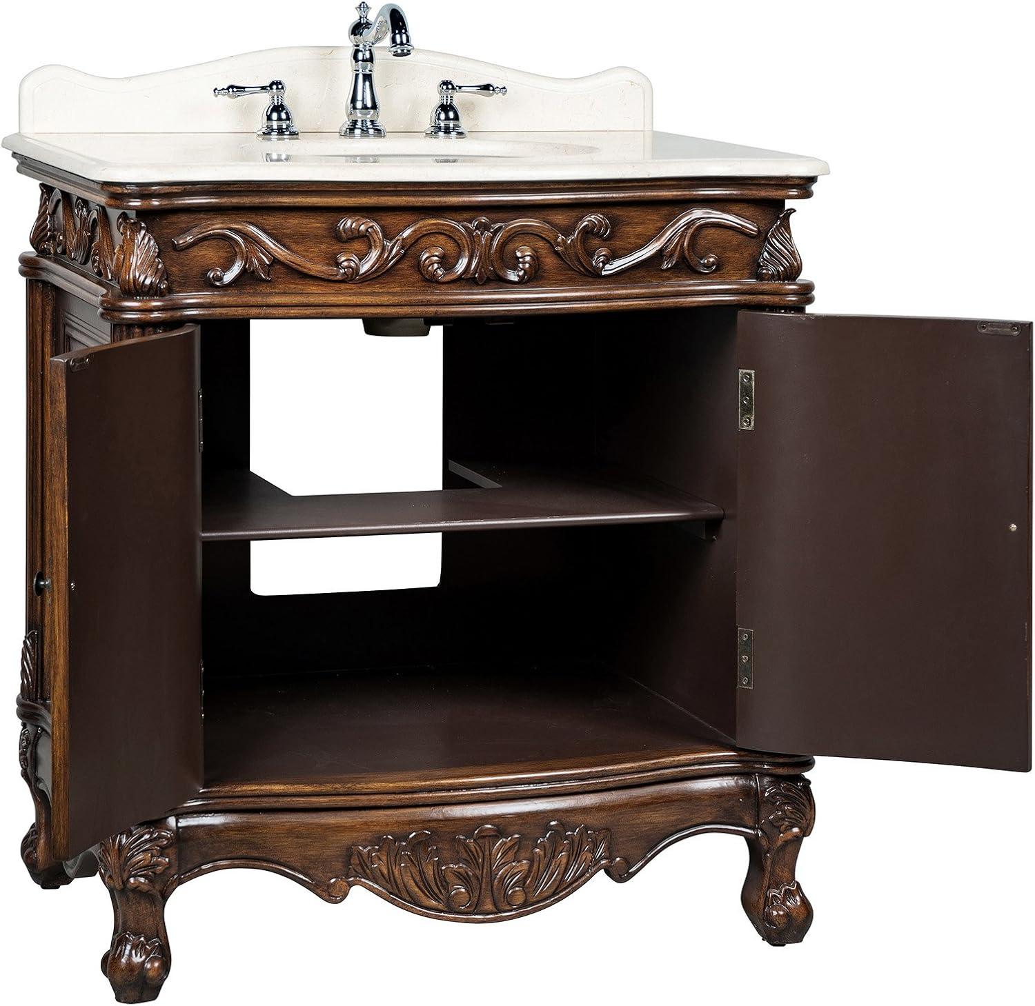 32'' Medium Brown Traditional Marble Top Bathroom Vanity