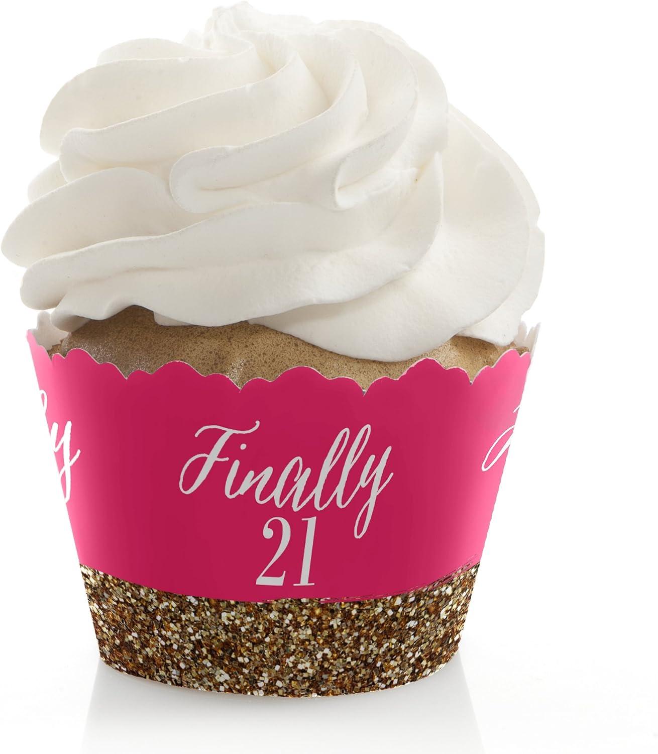 Pink and Gold Finally 21 Cupcake Wrappers Set of 12