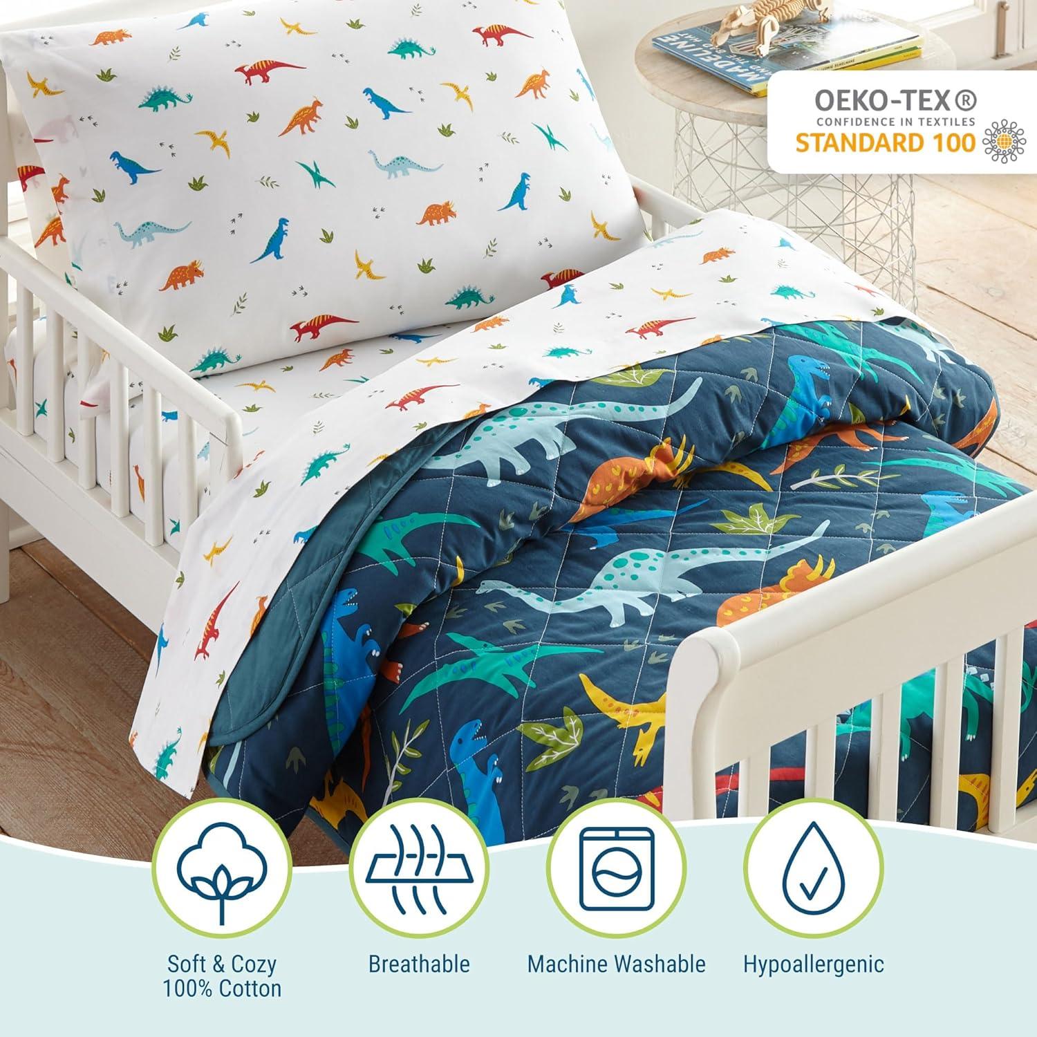 Jurassic Dinosaur Cotton 4 Piece Toddler Bedding Set