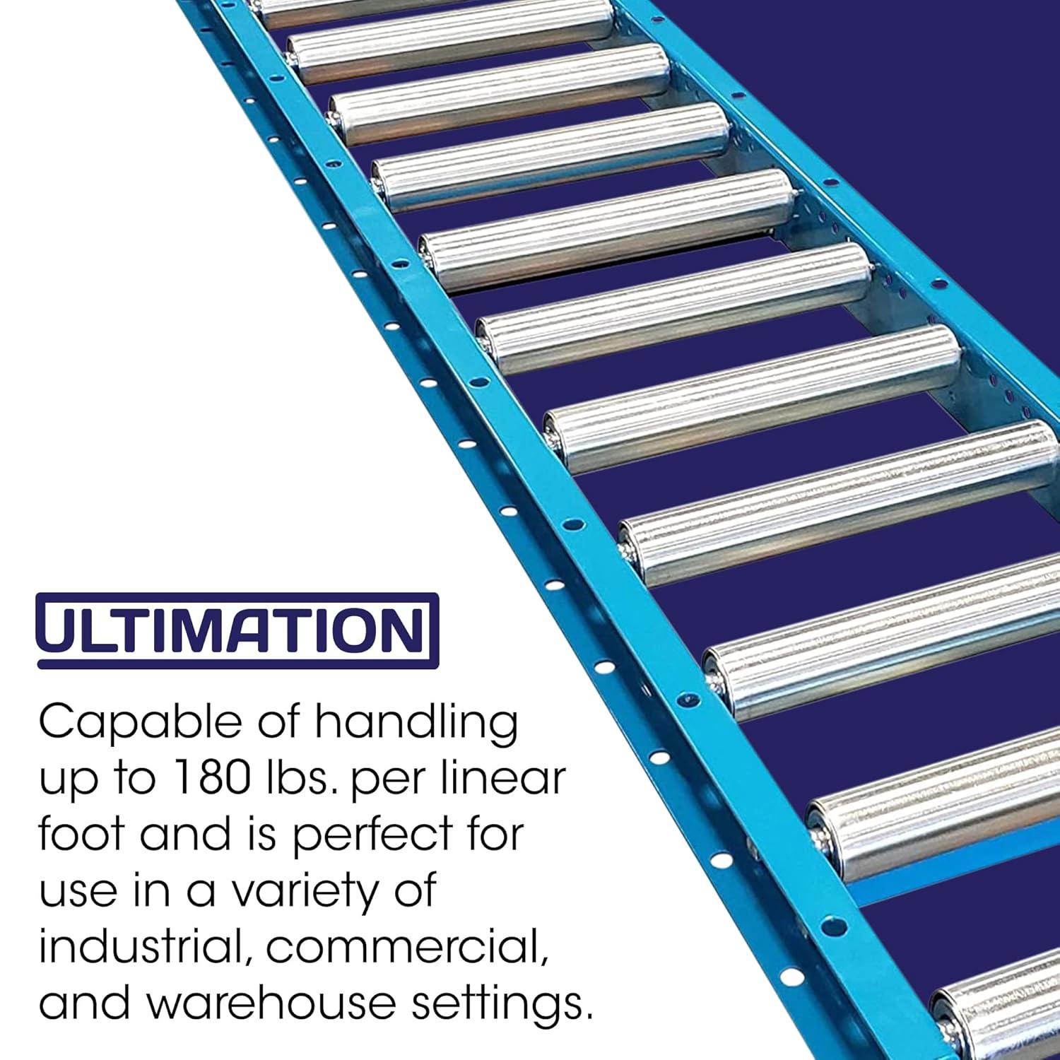 Light-Duty Gravity Conveyor with 1.5" Dia Galvanized Steel Rollers, 12" Wide, 5' Long Steel Frame on 6" Centers, Ideal for Distribution/Assembly Areas Such As Table, Ladder, Bed, Boat - Ultimation