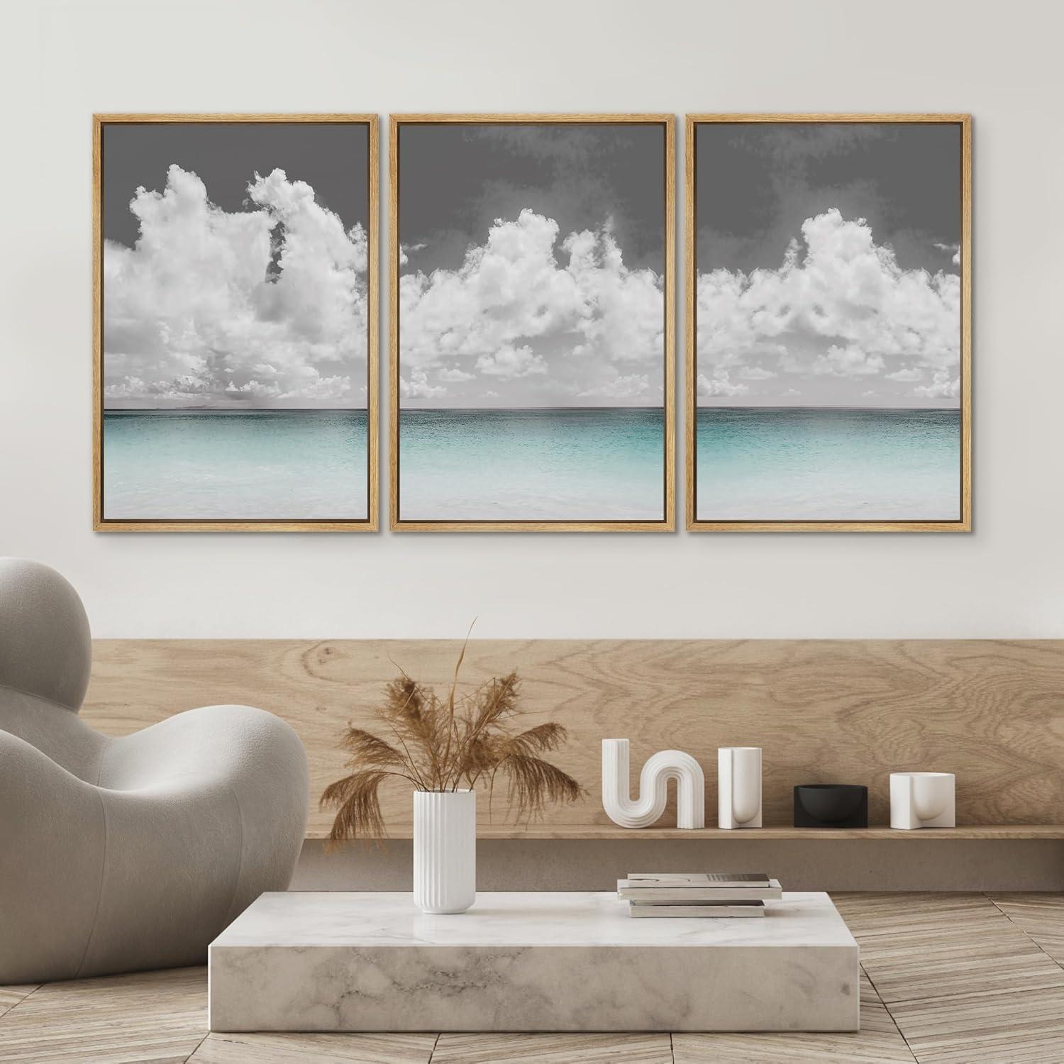 Clouds Above Blue Ocean Abstract 3-Piece Canvas Wall Art