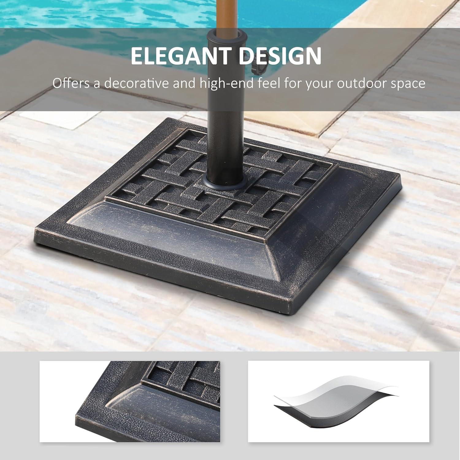Outsunny 20 lbs Patio Market Umbrella Base Stand Resin Parasol Holder Square with Beautiful Decorative Pattern, for Φ1.5", Φ1.89" Pole