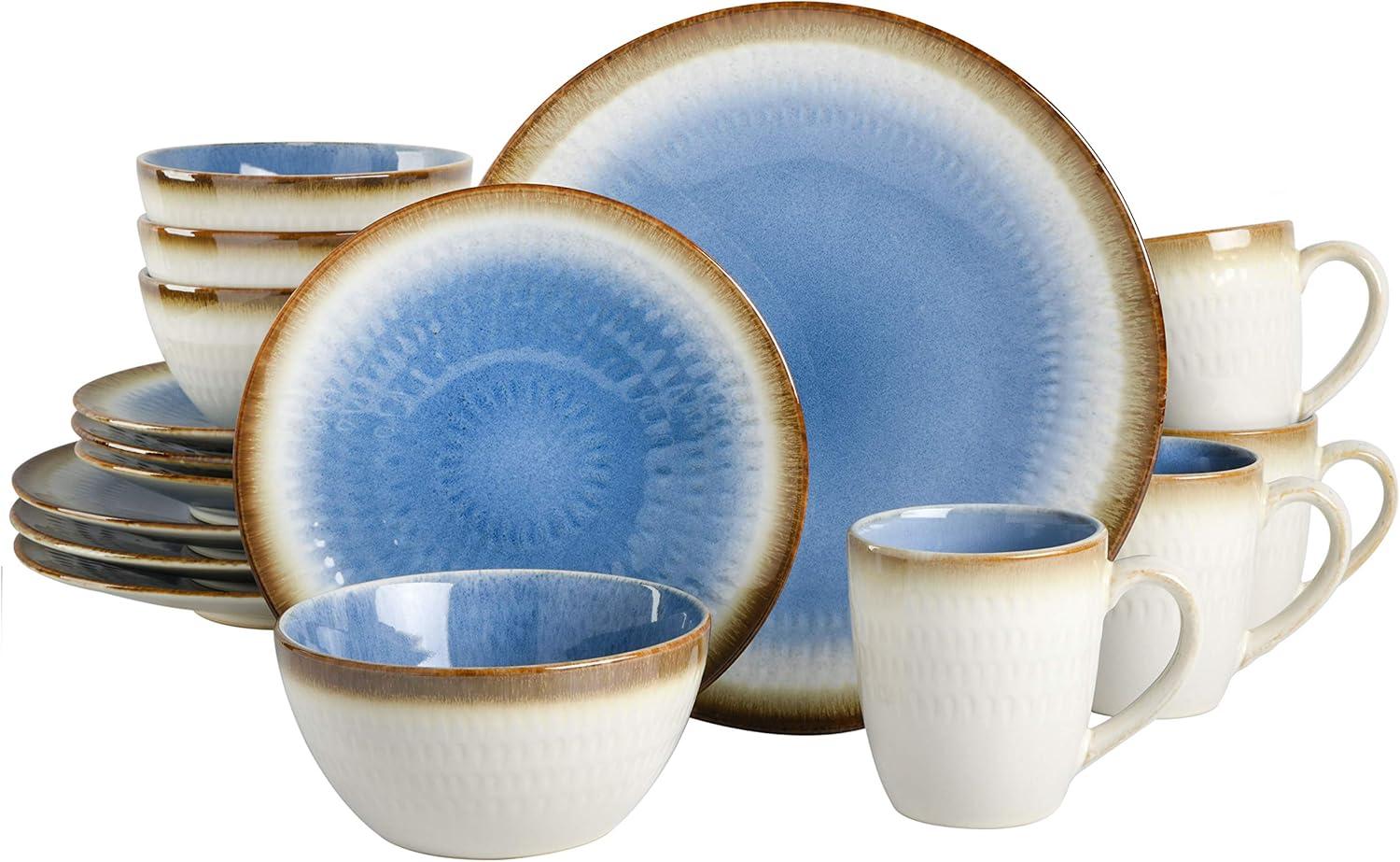 Gibson Elite Moonstruck Round Reactive Glaze Stoneware Dinnerware Set, Service For 4 (16Pcs), Blue Moon