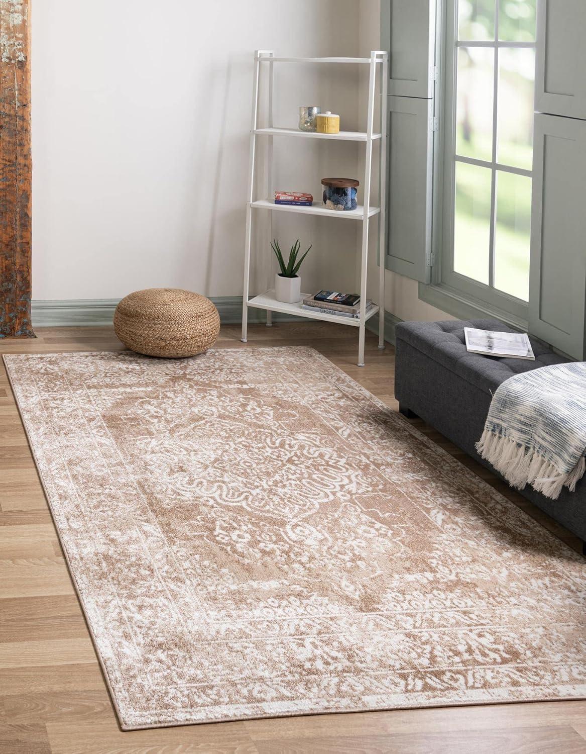 Oxford Beige Floral Synthetic Square Area Rug