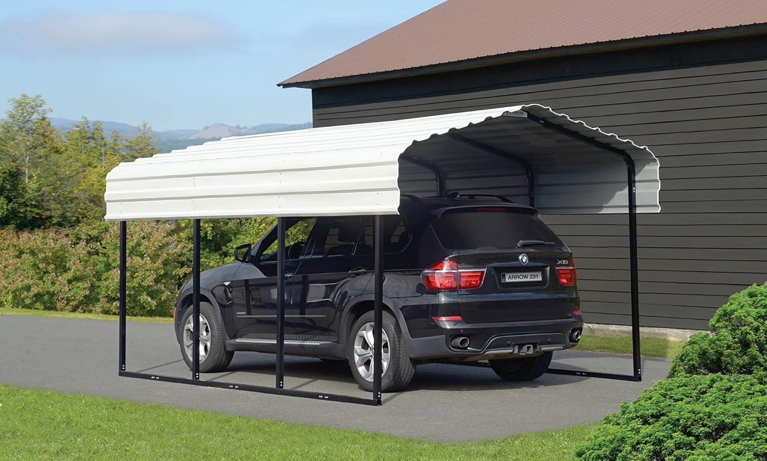 Arrow Carports Galvanized Steel Carport, Compact Car Metal Carport Kit, 10' x 15' x 7', Eggshell