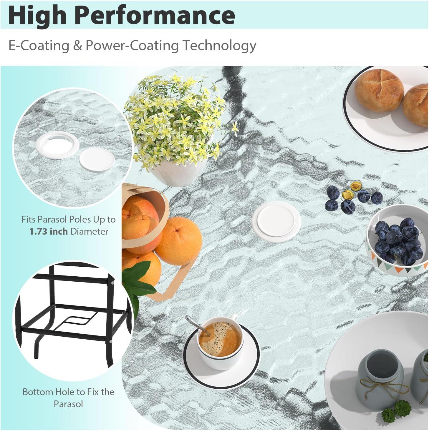 Square Outdoor Table, Patio Table with Umbrella Hole, Patio Dining Table with Tempered Glass, Outdoor Dining Tables, Square Patio Table for Balcony, Backyard, Poolside, Sunroom, Patio Tables, Black