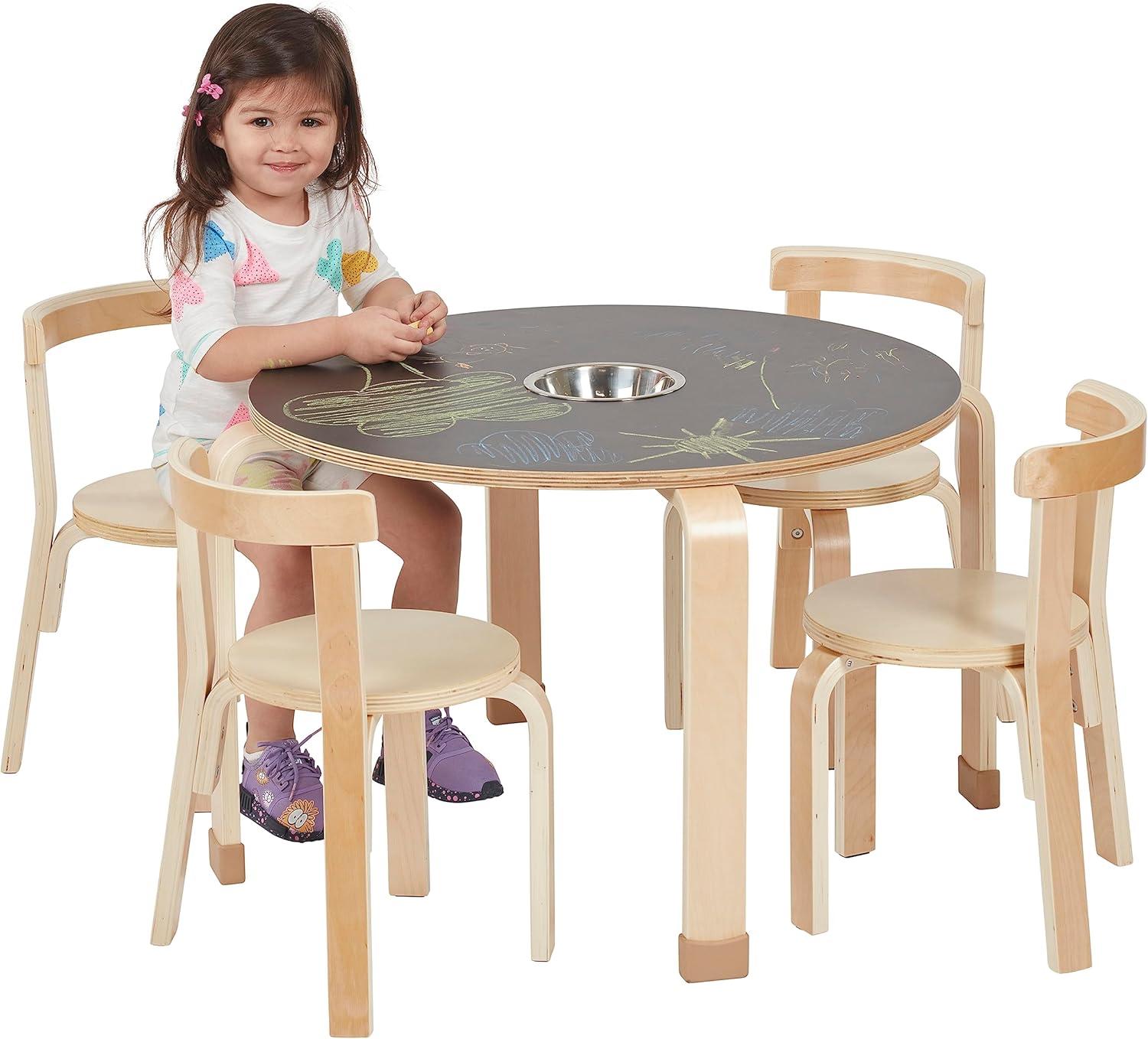 ECR4Kids Bentwood Round Table and Curved Back Chair Set, Kids Furniture, 5-Piece