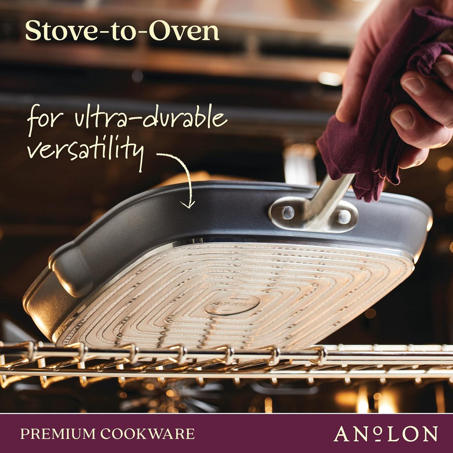 Anolon Accolade Forged Hard Anodized Nonstick Induction Square Stovetop Grill / Griddle Pan, 11 Inch, Moonstone