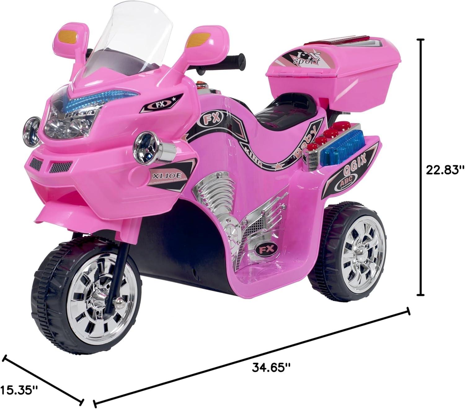 Pink 6-Volt 3-Wheel Electric Motorcycle for Kids