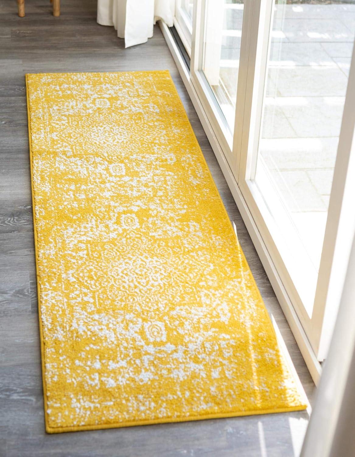 Bright Yellow Medallion 2' x 6'1" Synthetic Runner Rug for Indoor Use