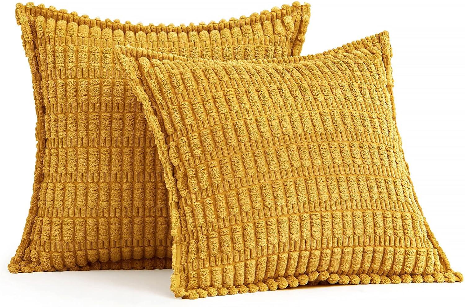 Mustard Yellow Corduroy Decorative Throw Pillow Covers 18x18 Inch