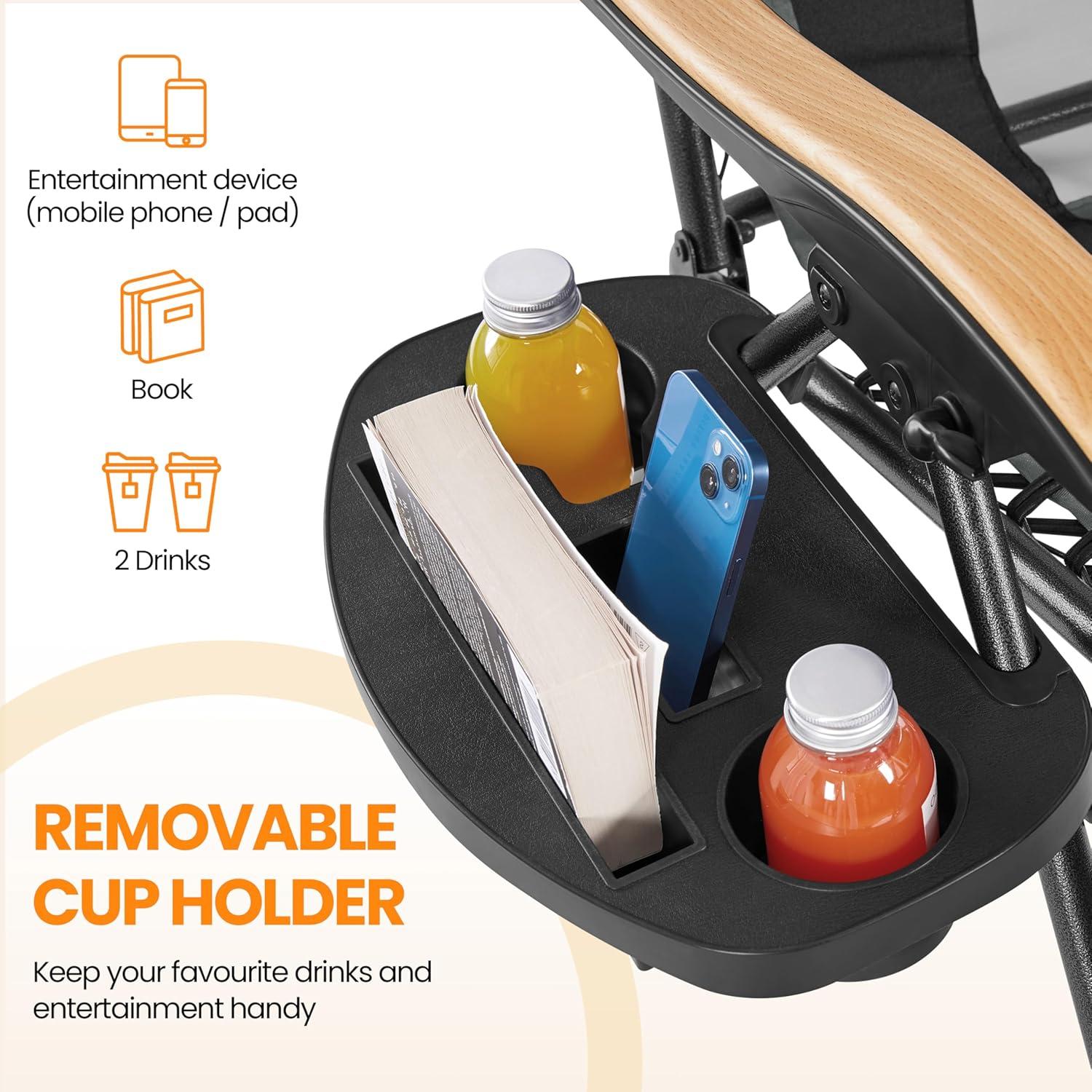 Yaheetech 29in Zero Gravity Chair, Adjustable Patio Padded Anti Gravity Recliner Foldable Outdoor Lounger with Cup Holder Tray, Canopy Shade and Headrest for Beach Camping Gray/Black/1