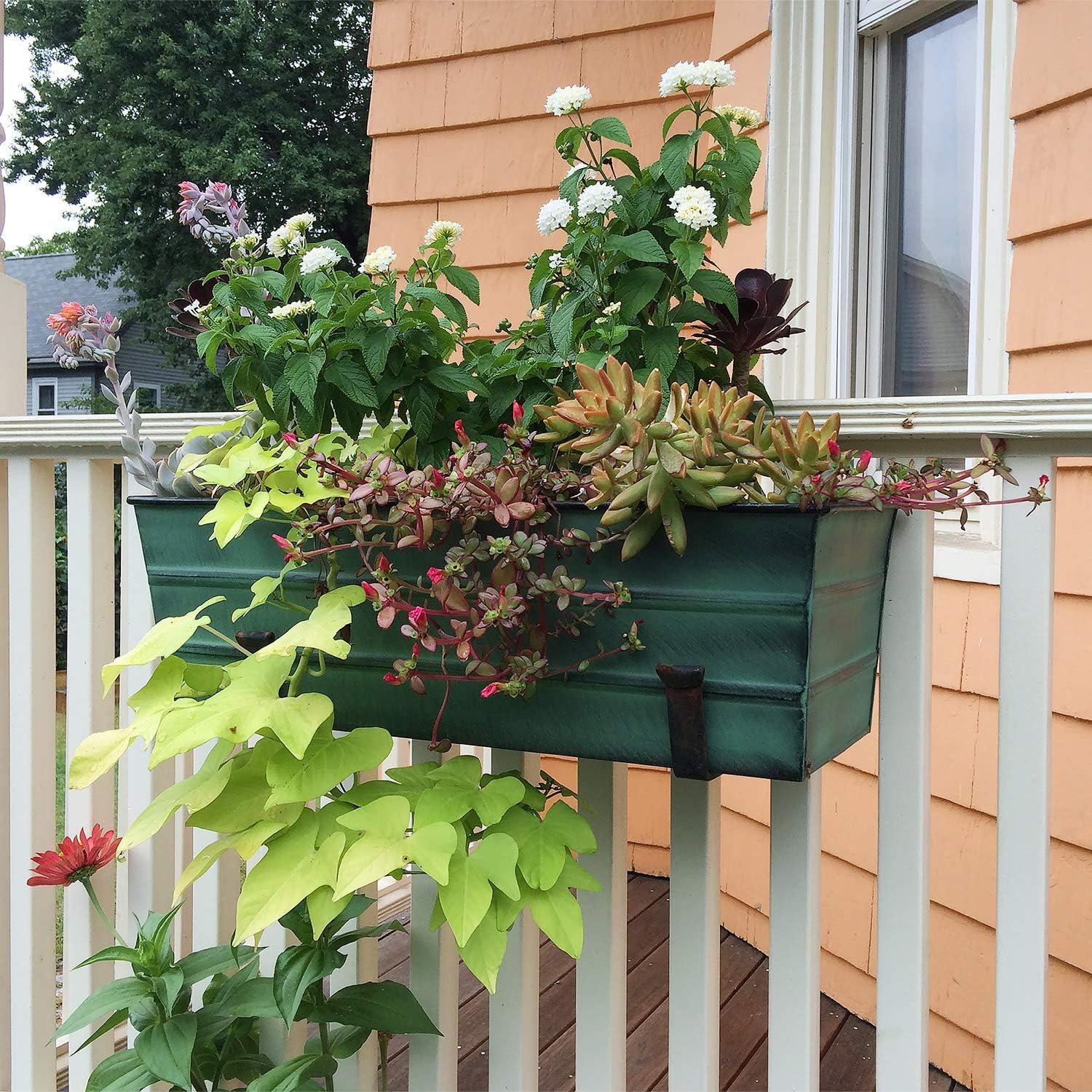 Achla  Flower Box with Wall Brackets, Green - Medium