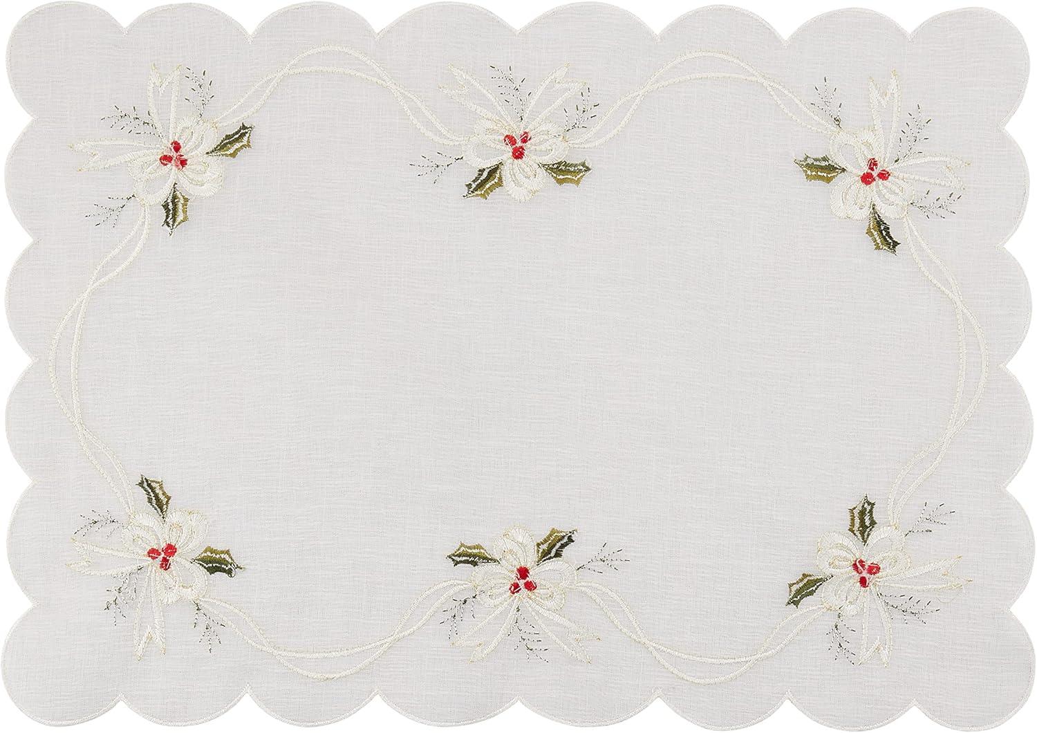 Saro Lifestyle Placemats With Embroidered Holly and Ribbon Design (Set of 4)