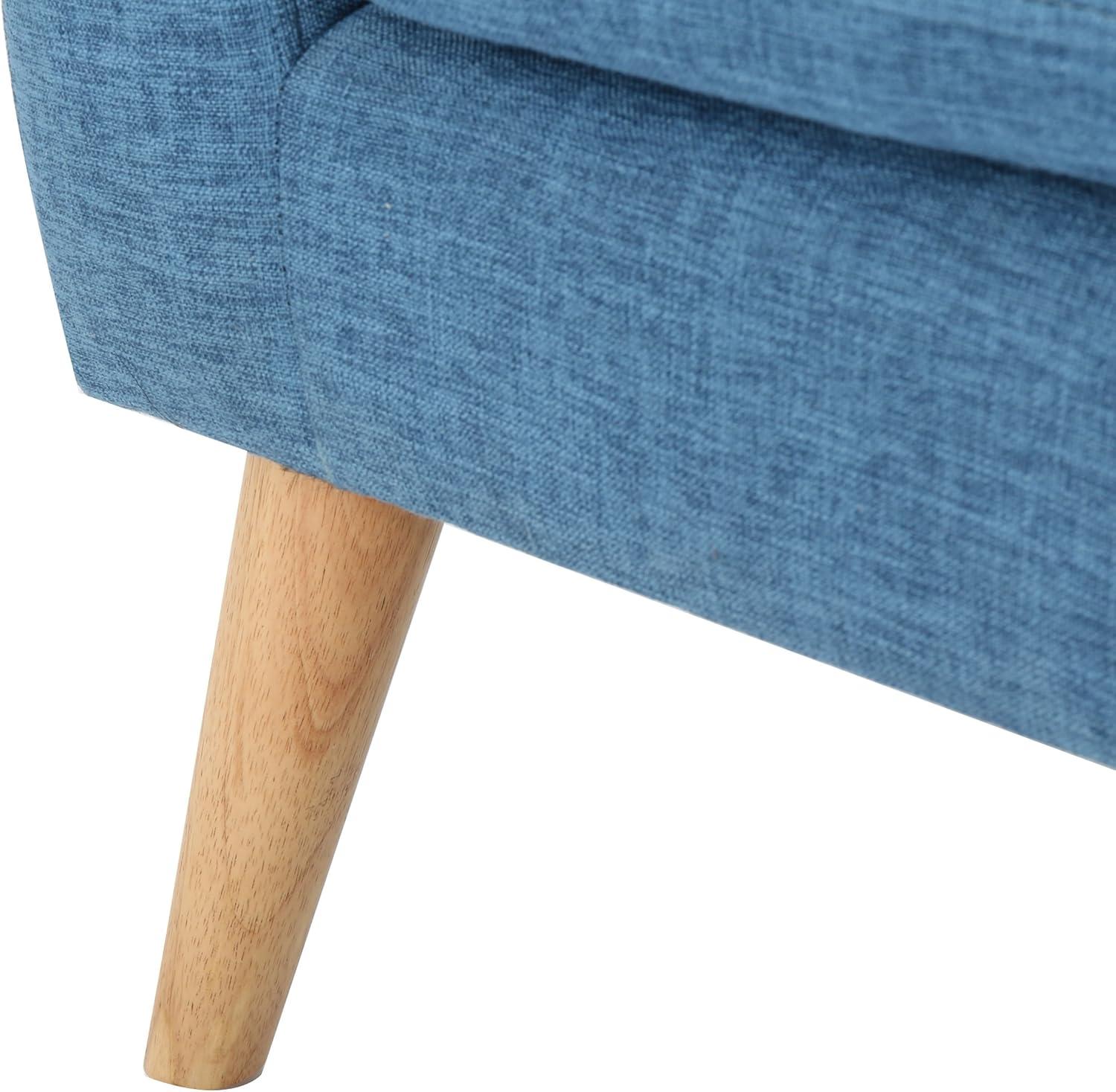 Muted Blue Tufted Fabric Loveseat with Rubberwood Legs