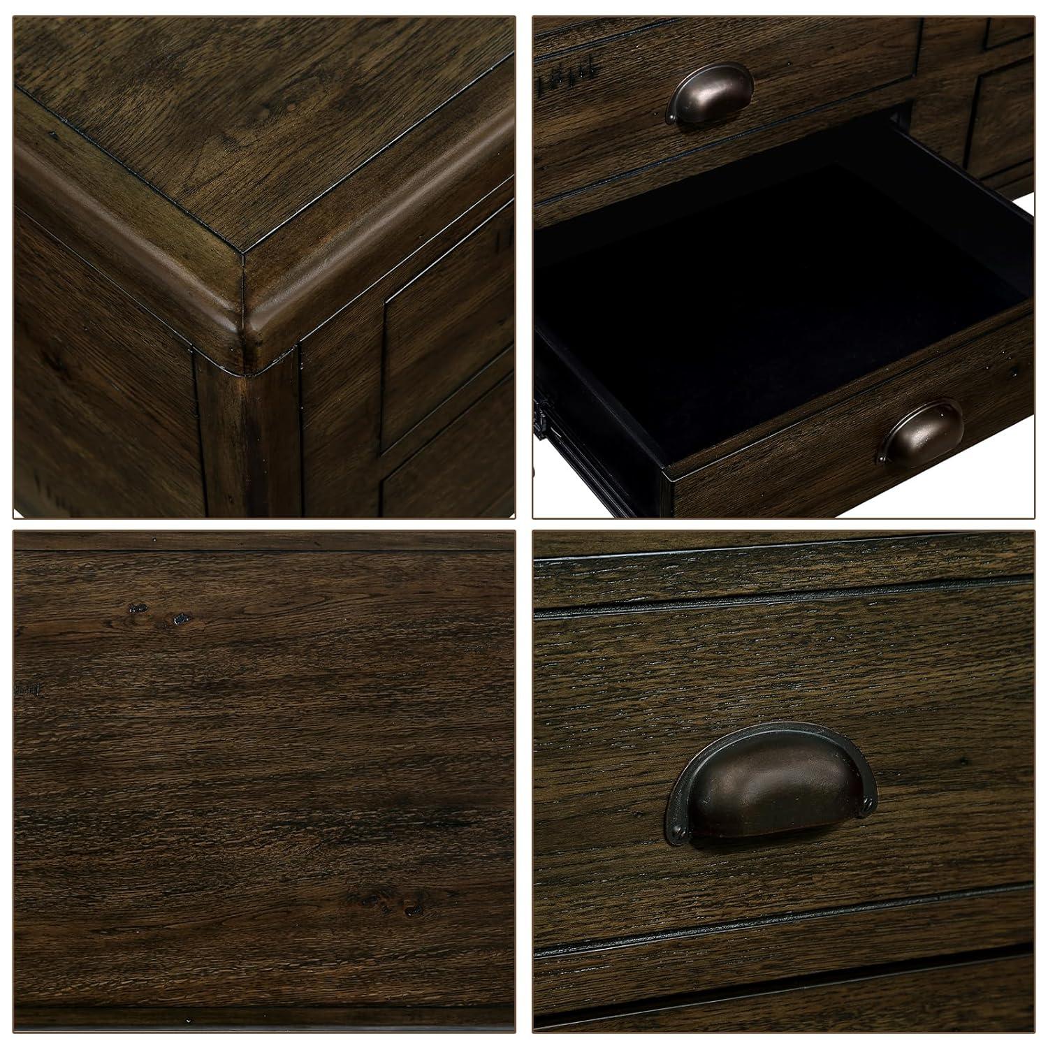 Solid Wood Rectangle Coffee Table For Living Room, 40-Inch Antique Coffee Table With 4 Drawers, Wood Center Table Tea Table With Rivet Decoration Legs.Easy Assembly, Espresso