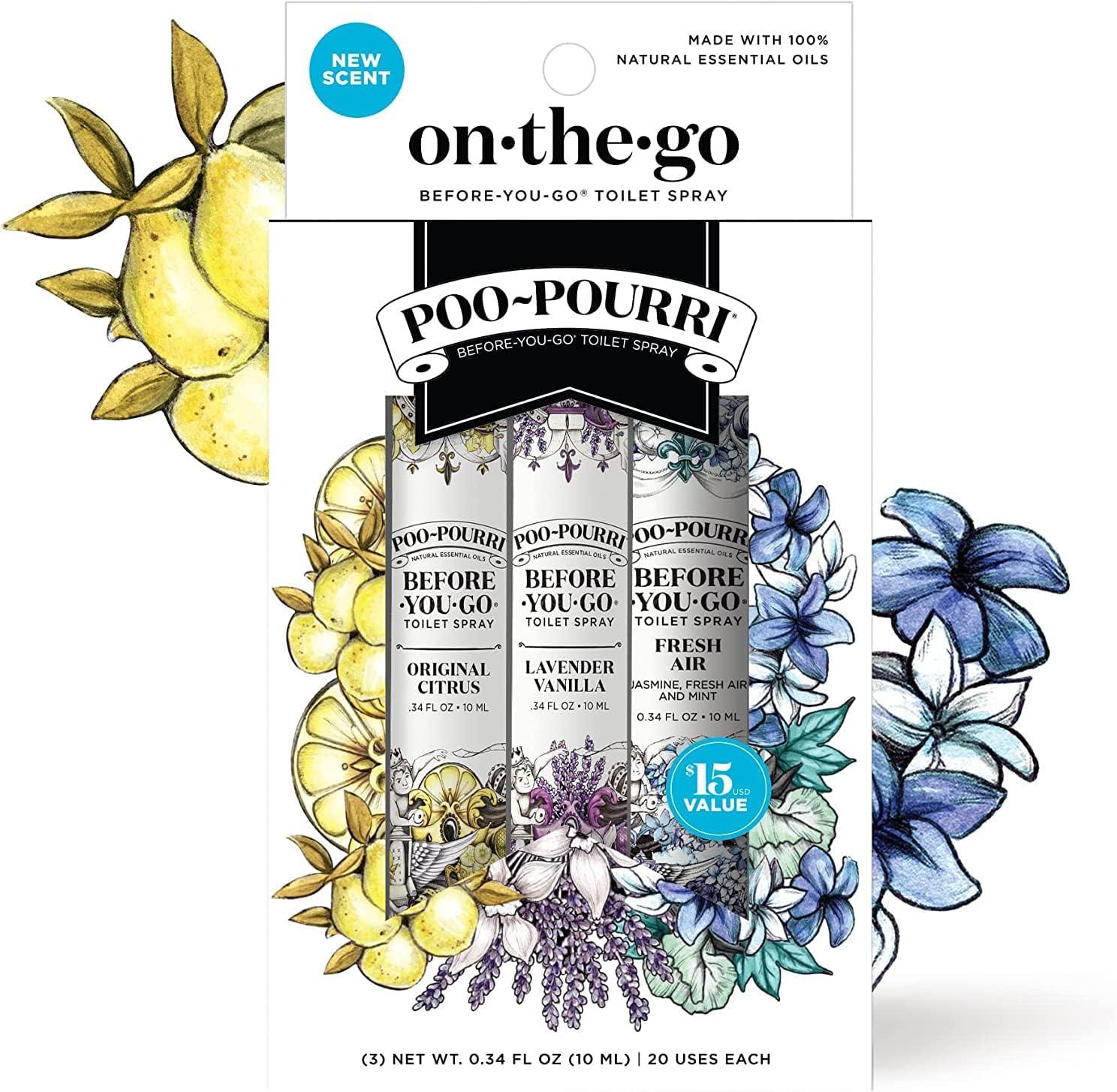 Poo-Pourri Before-You-Go Toilet Spray, On-The-Go, Travel Size Variety 10 mL - Original Citrus, Lavender Vanilla and Fresh Air