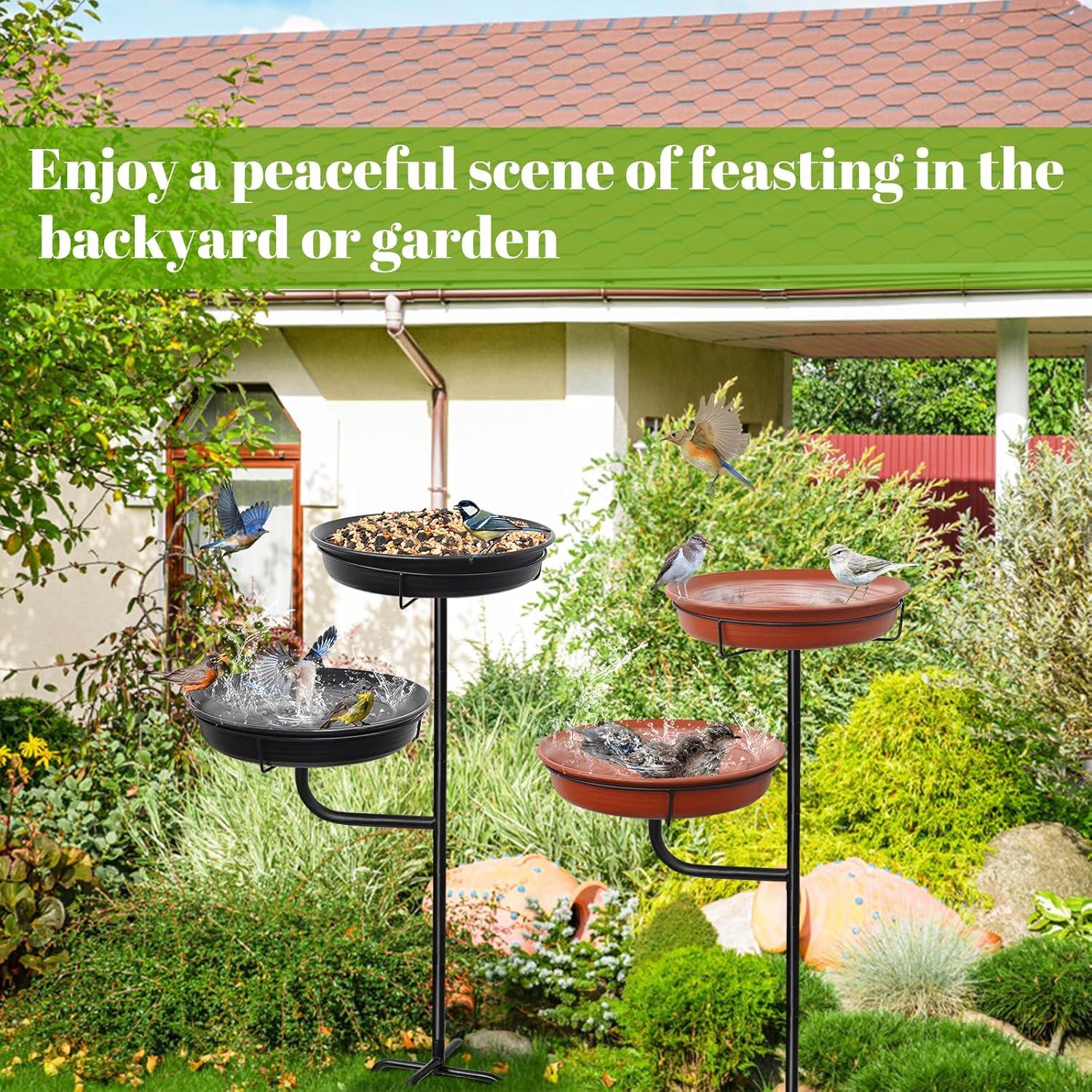 Freestanding Birdbaths Bowl Outdoor, Free Standing Garden Bird Bath Bird Feeder Bowl with Metal Stake, Detachable Decoration Spa Birdfeeder for Garden Patio Yard Lawn, 4 Spiky Feet (Brown)