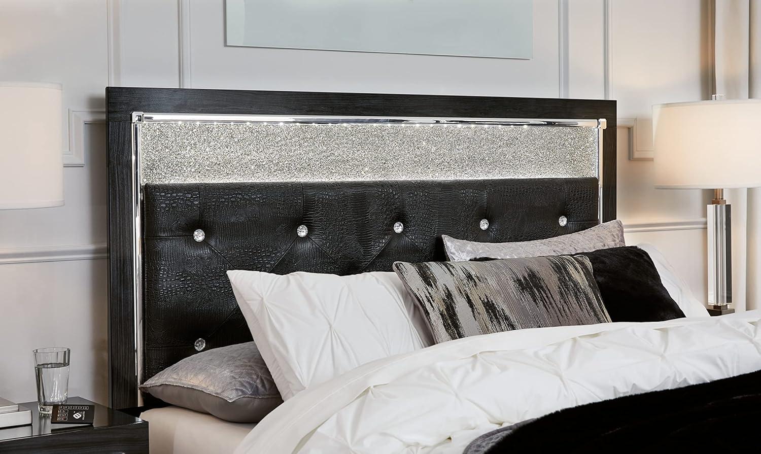 Queen Black Upholstered Tufted Headboard with LED Lighting