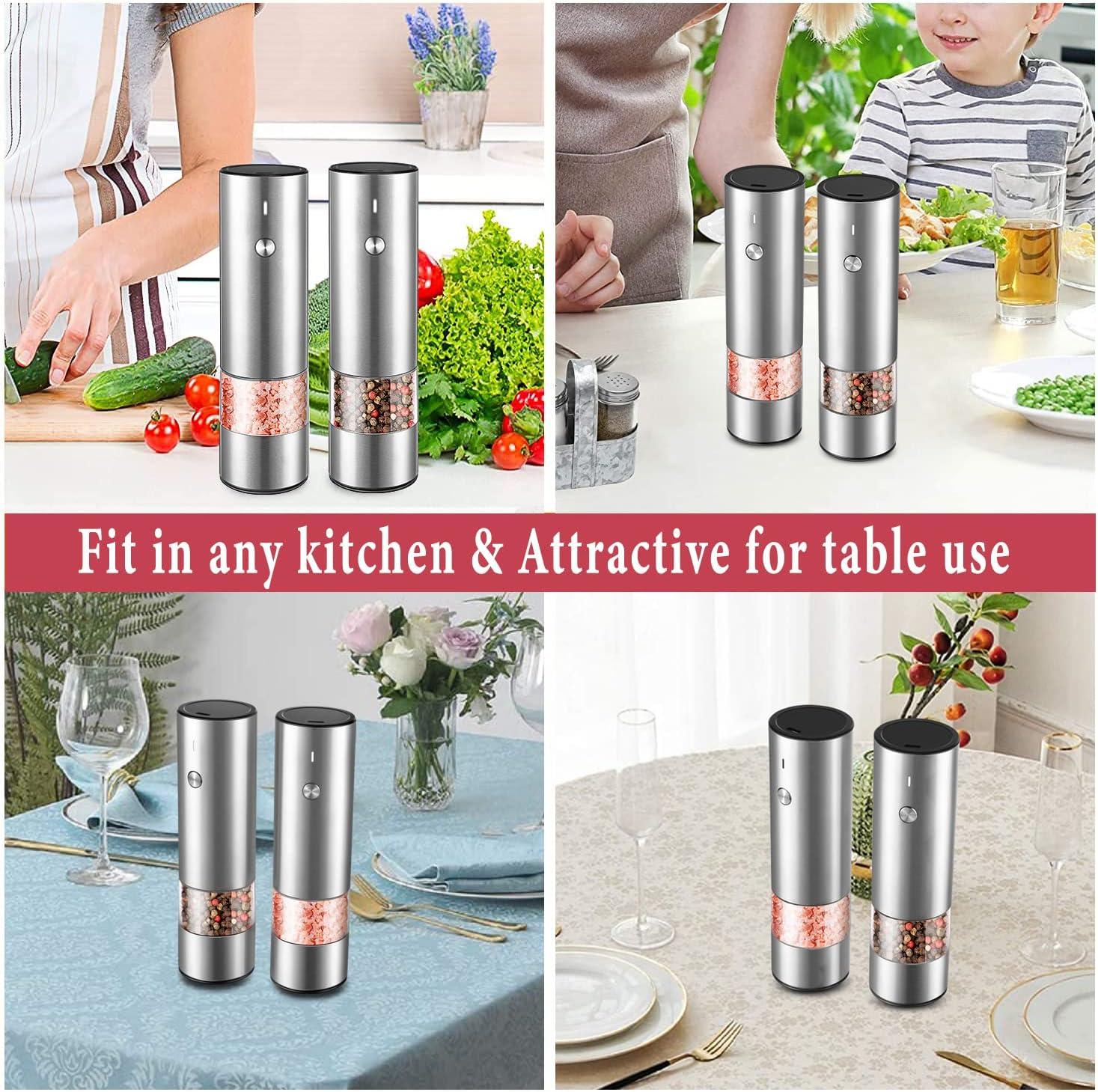MODERN WALLS LLC Electric Salt And Pepper Grinder Set - USB Rechargeable - Durable Modern Style - Automatic Black Peppercorn & Sea Salt Spice Mill Set With Adjustable Coarseness & LED Light Refillable