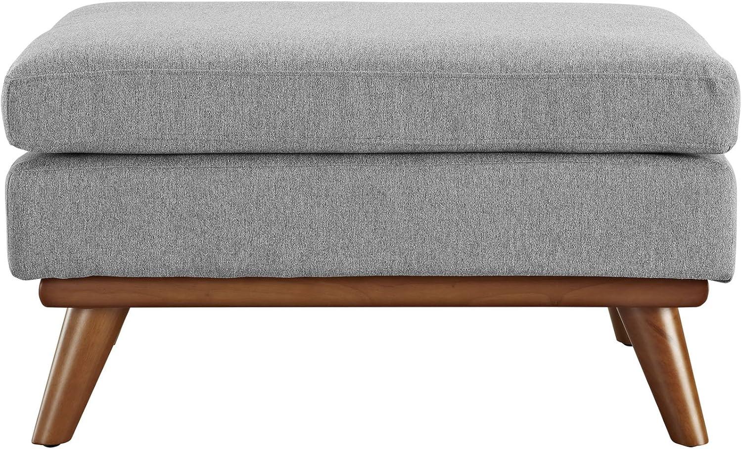 Expectation Gray Tufted Fabric Ottoman with Rubberwood Legs