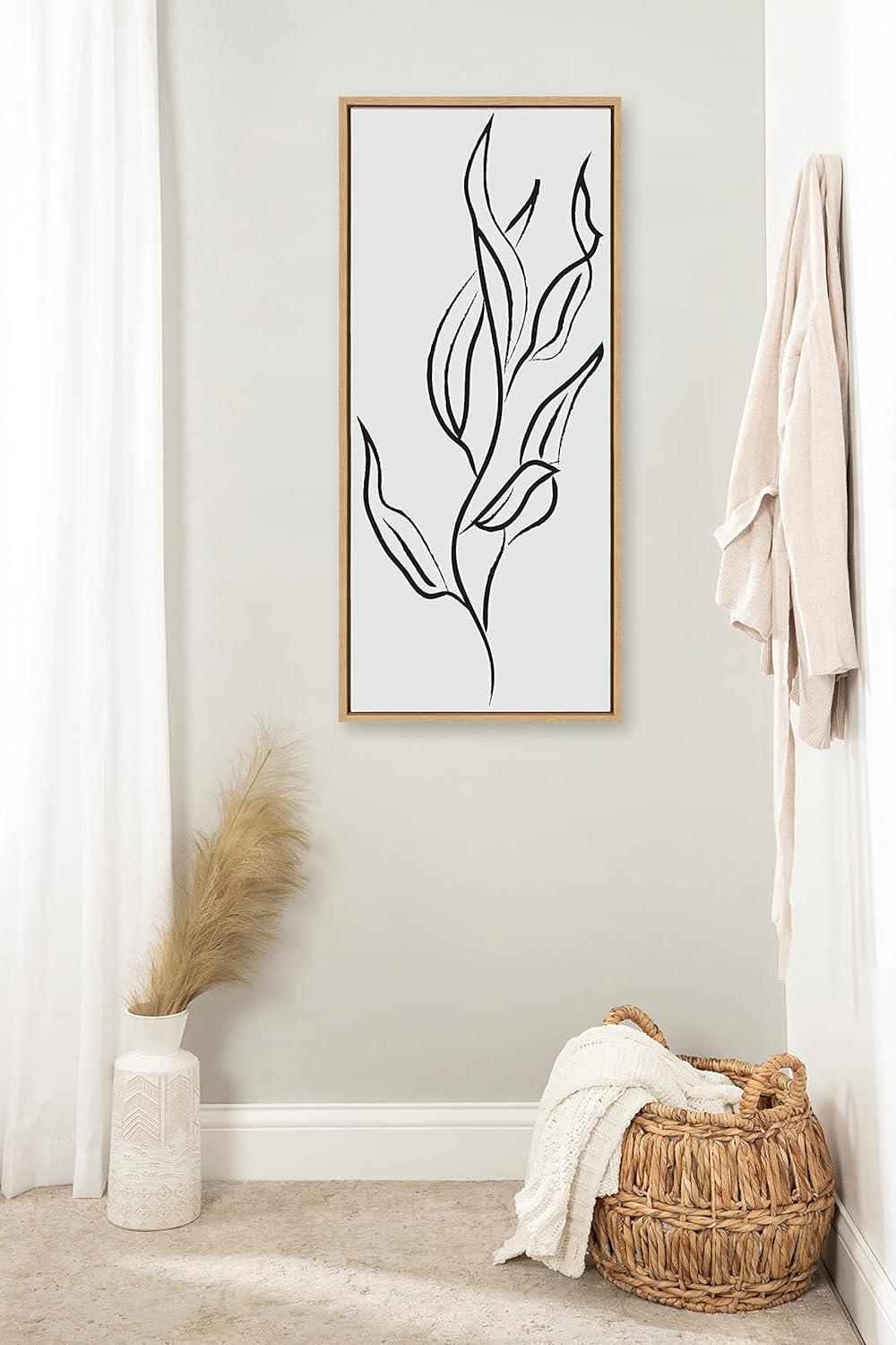 Natural Framed Black and White Botanical Canvas Art, 18x40