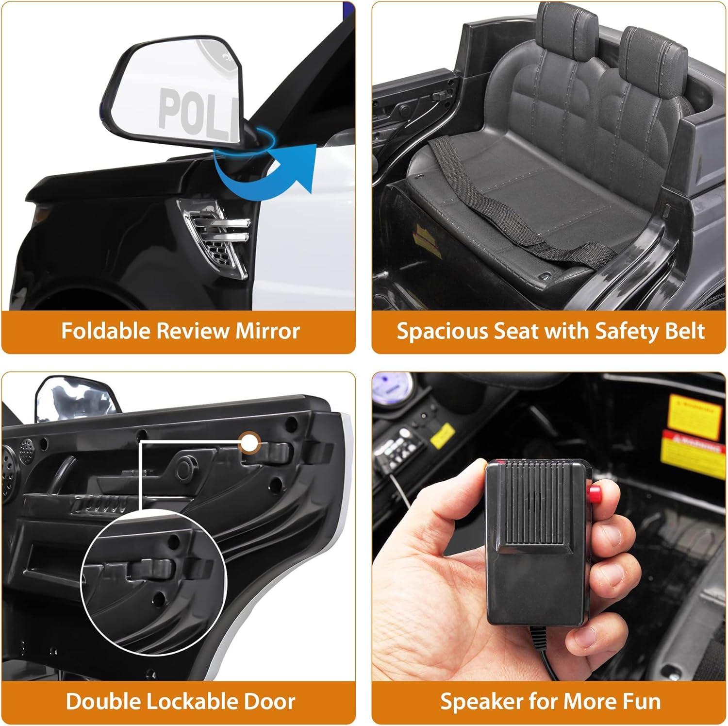 Allied Plush Inc 12V Kids Ride on Car, Electric Police Cars with Remote Control