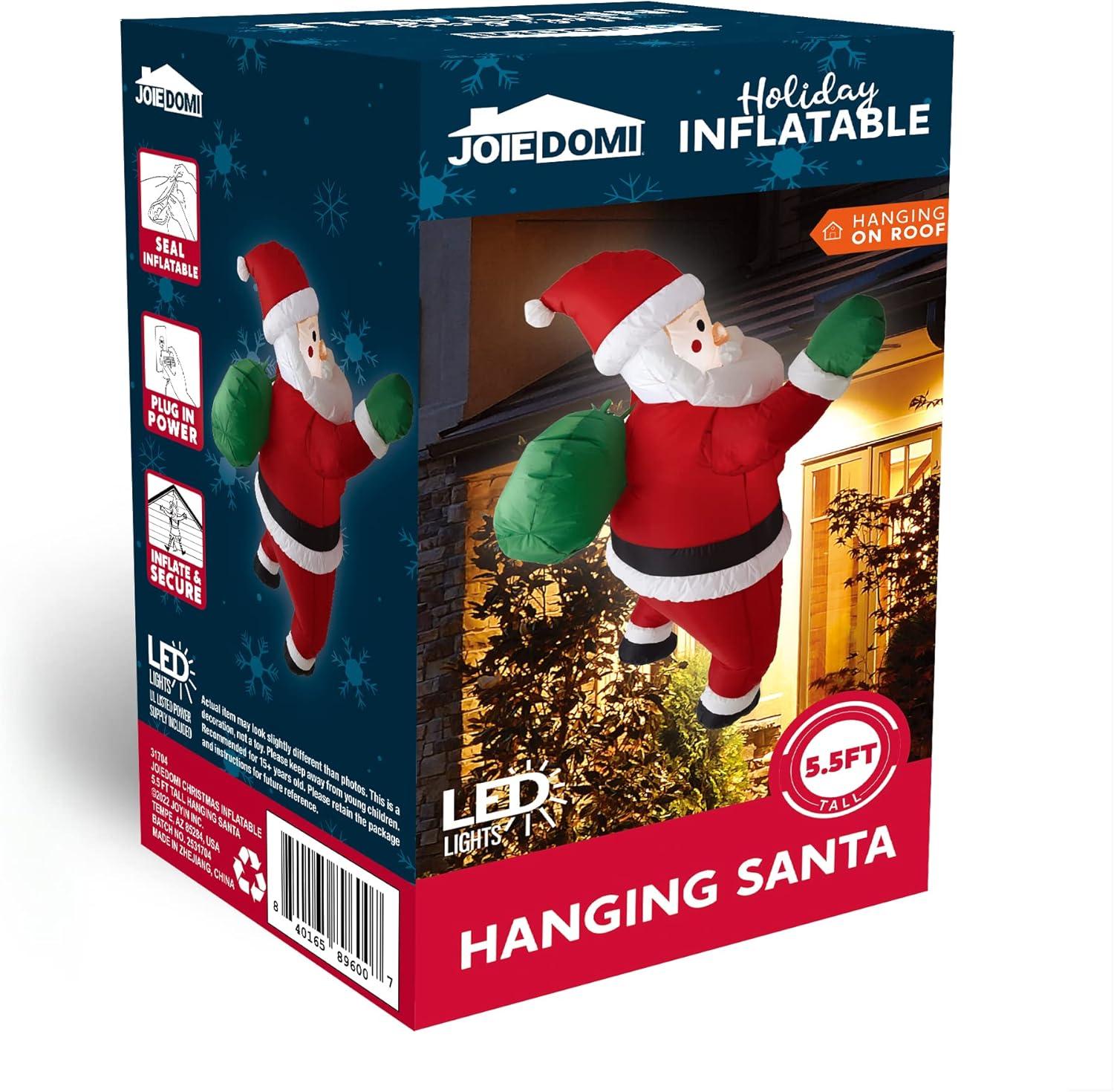 JOYFY 5.5 FT Christmas Inflatable Hanging Climbing Santa with Gift Bag Decorations for Xmas Party, Outdoor, Yard, Garden, Lawn Winter Decoration