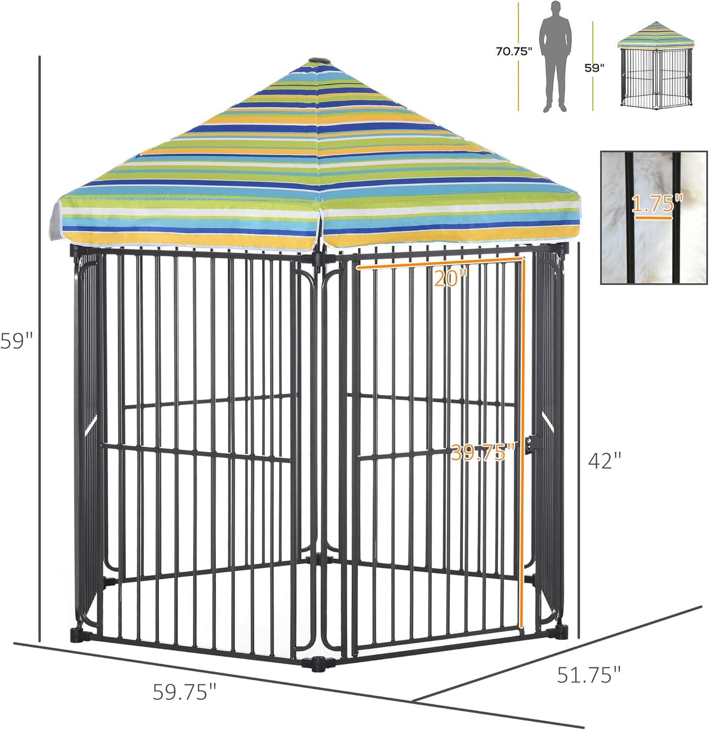 PawHut Heavy-Duty Metal Outdoor Pet Kennel with Striped Roof