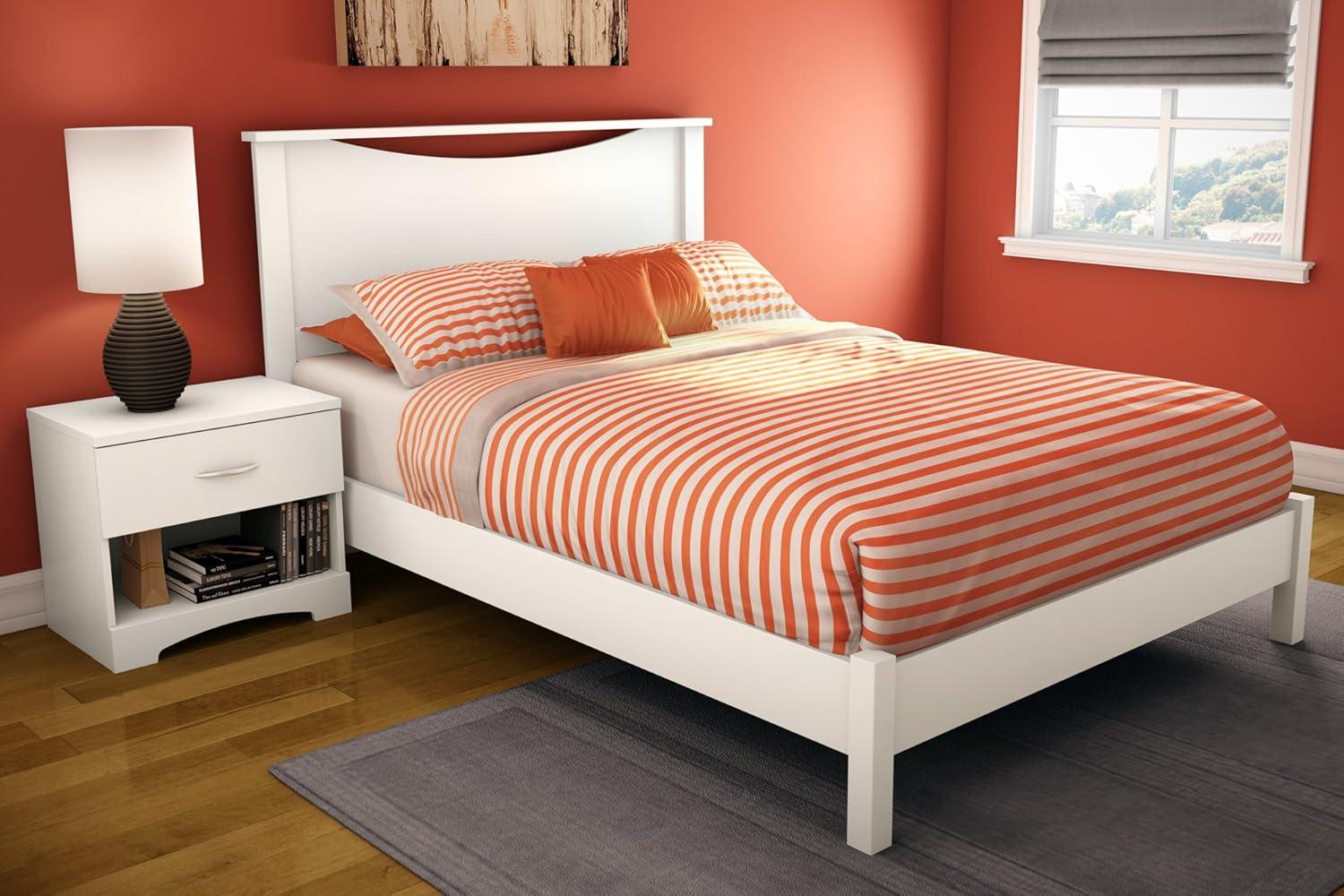 Sleek Pure White Full Platform Bed with Bold Legs