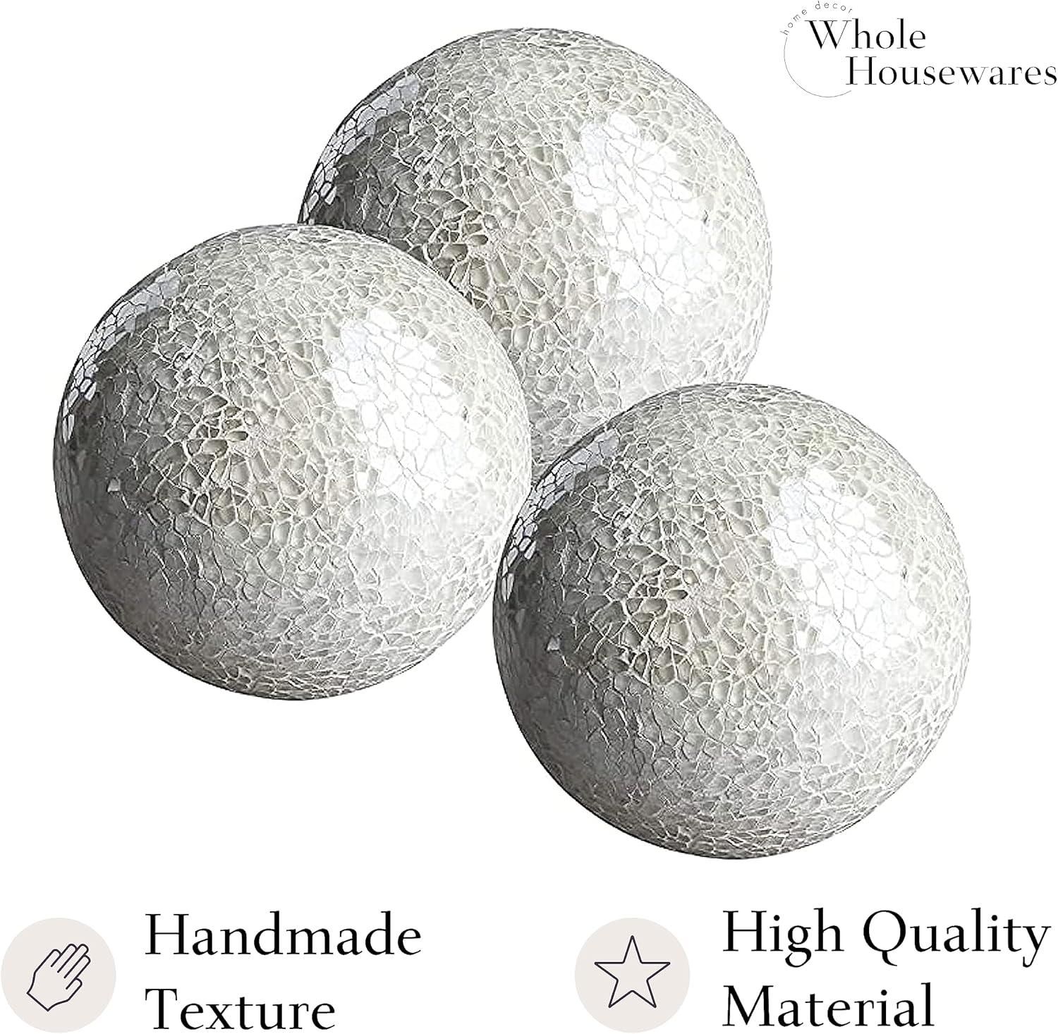 Set of 3 White Glass Mosaic Decorative Sphere Balls