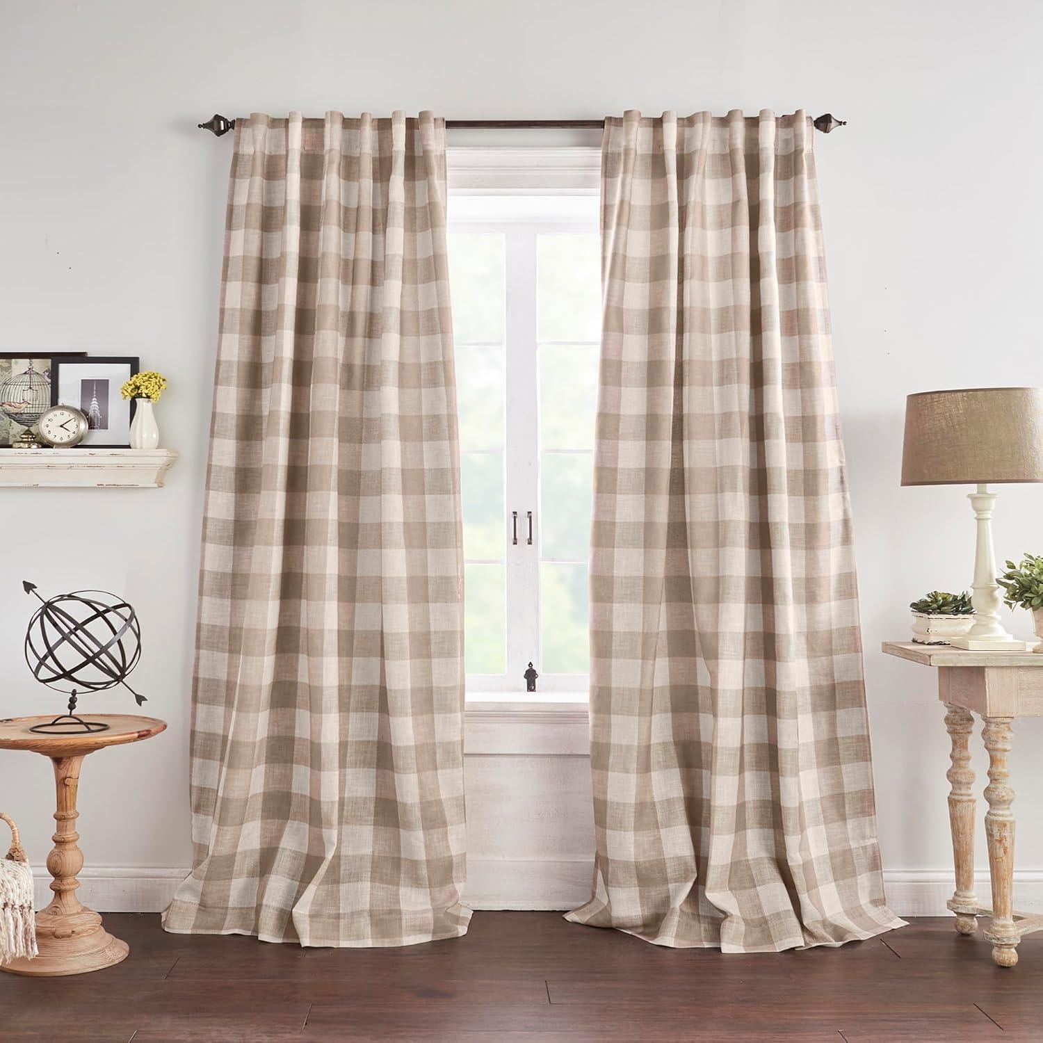 Elrene Grainger Buffalo Check Lined Room Darkening Single Window Curtain Panel - Elrene Home Fashions