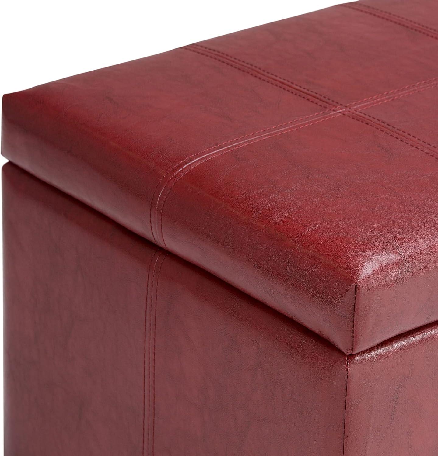 Simpli Home Dover Faux Leather Storage Bench in Radicchio Red