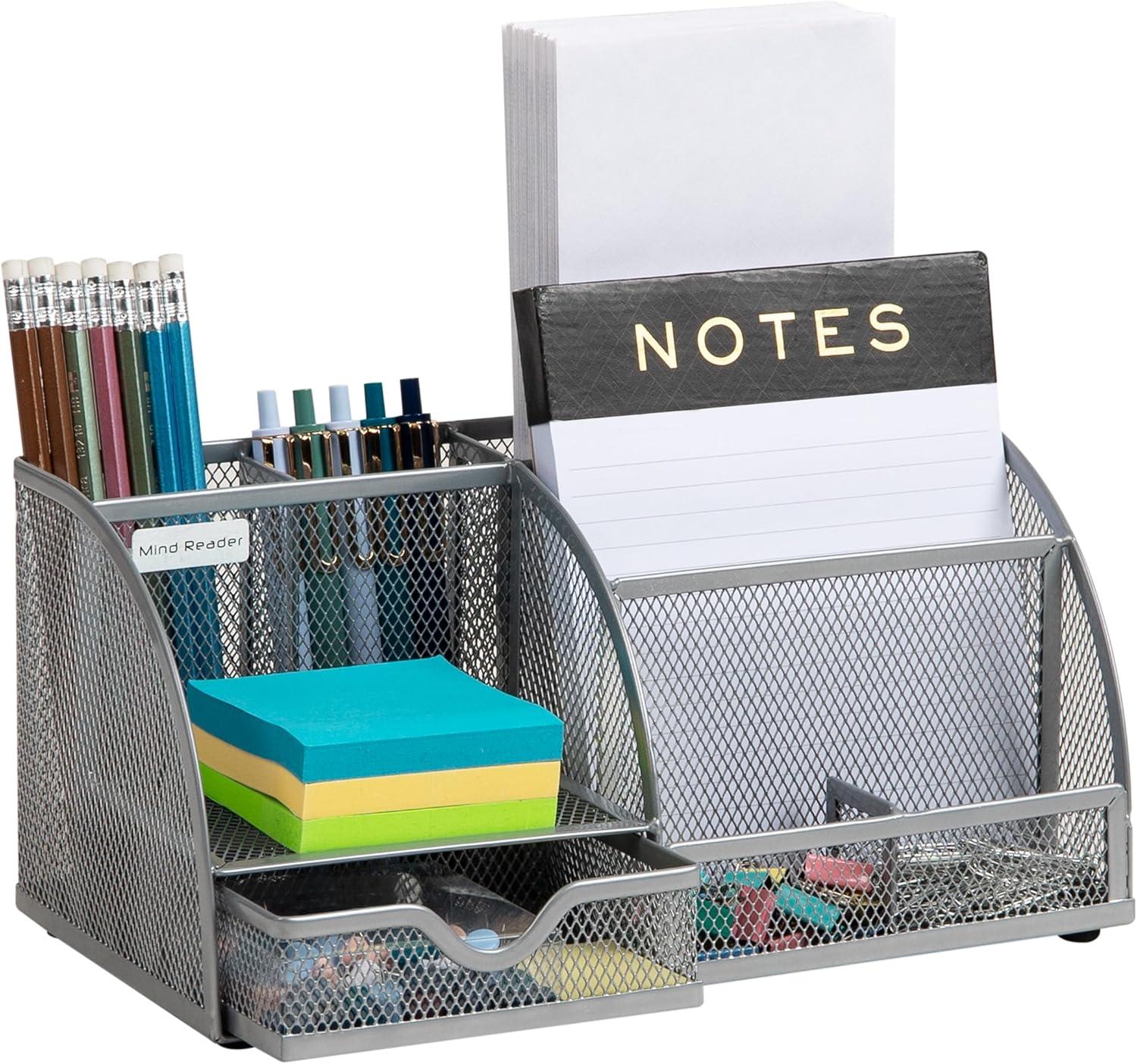 Silver Metal Mesh Multifunctional Desktop Organizer with 7 Compartments