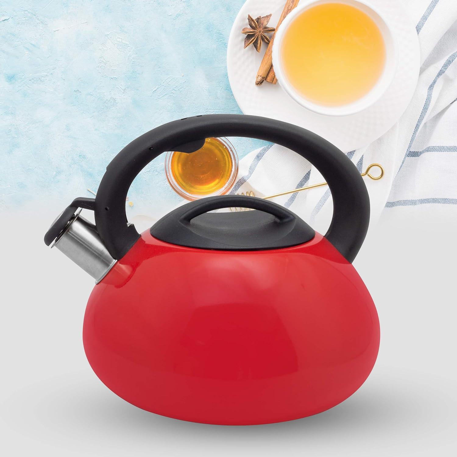 Red 3 Quart Stainless Steel Whistling Tea Kettle