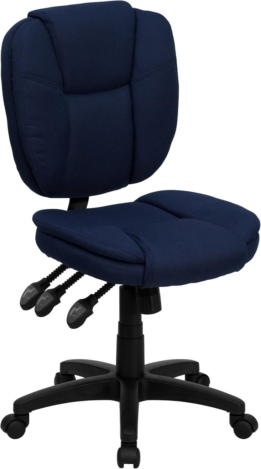 BizChair Mid-Back Navy Blue Fabric Multifunction Swivel Ergonomic Task Office Chair with Pillow Top Cushioning