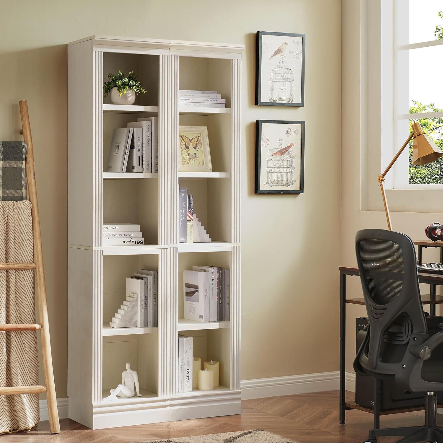 Cream Tall Narrow Adjustable 5-Shelf Bookcase