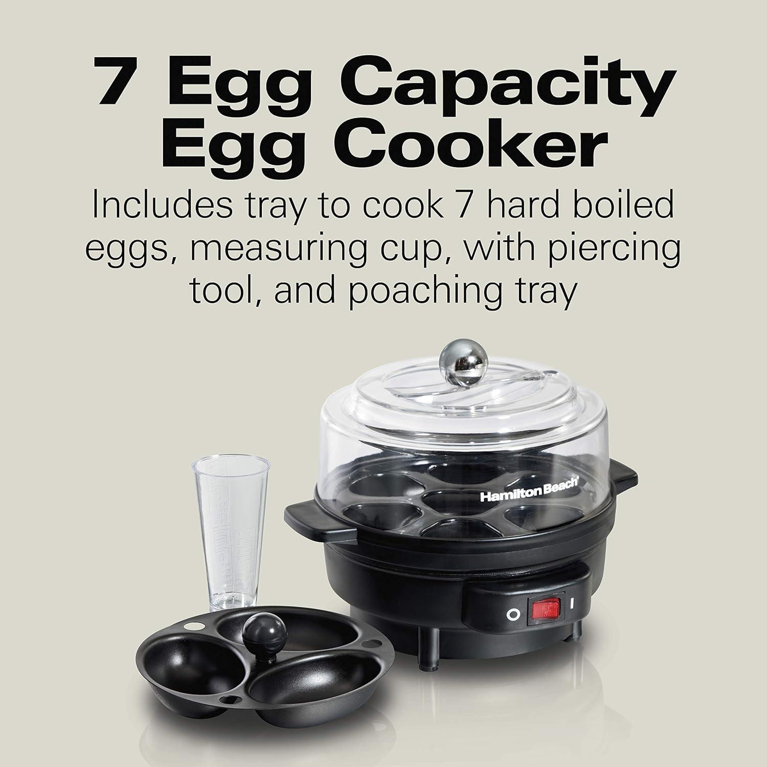 Hamilton Beach Electric Egg Cooker and Poacher for Soft, Hard Boiled or Poached with Ready Timer, Holds 7, Black (25500)