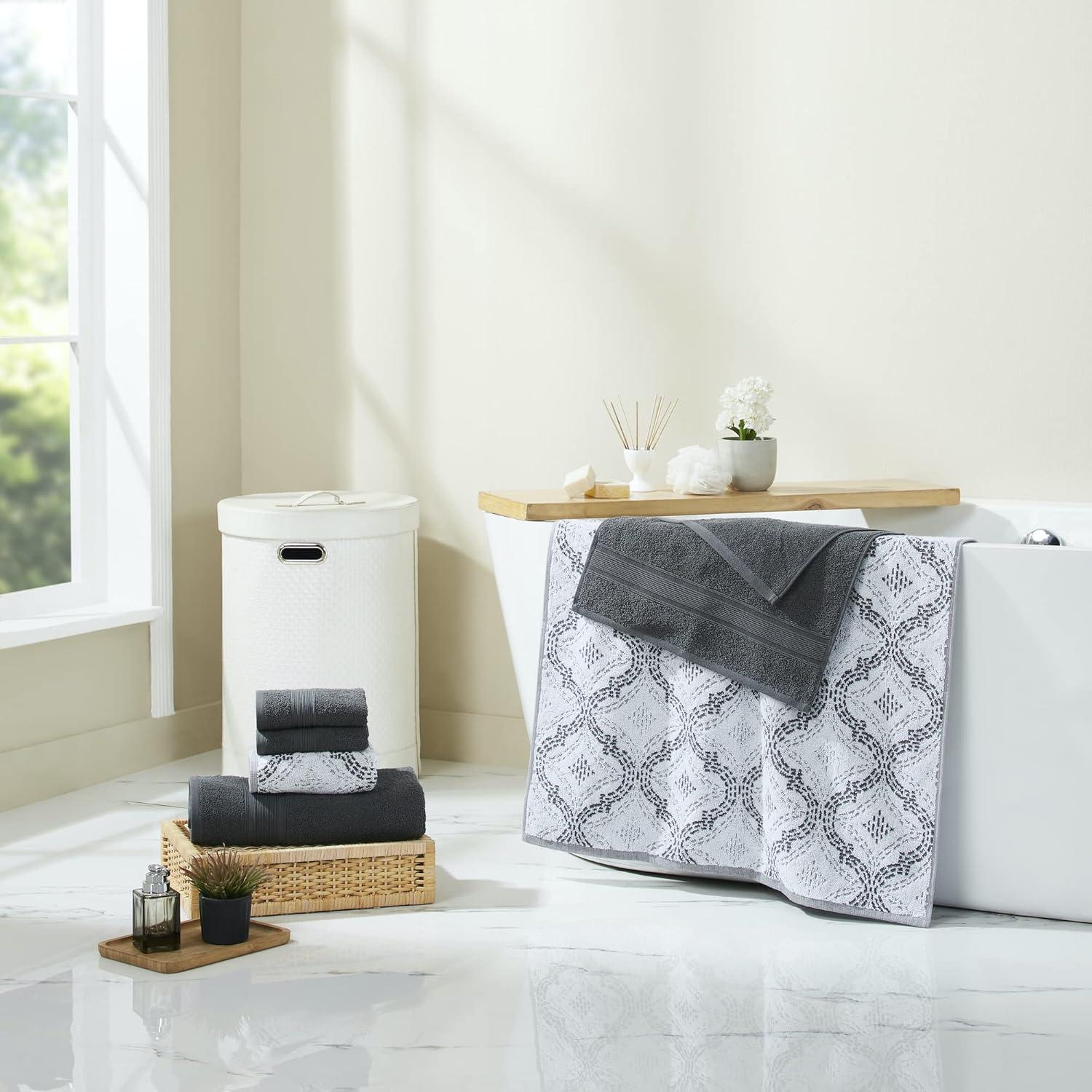 Modern Threads 6 Piece Cotton Jacquard Towel Set, Capri, Coal