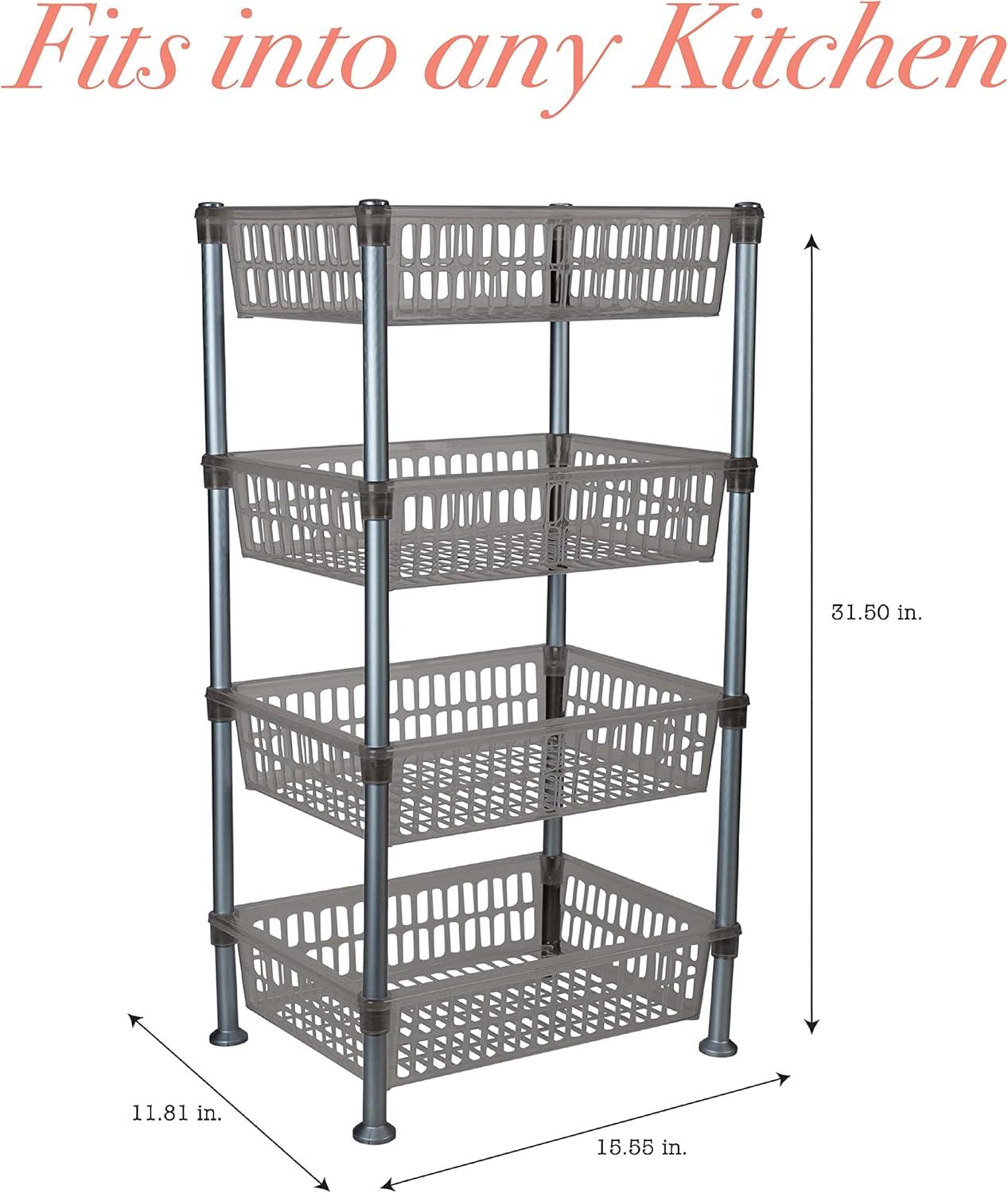 Slimline Gray Polypropylene 4-Tier Storage Shelf for Versatile Use