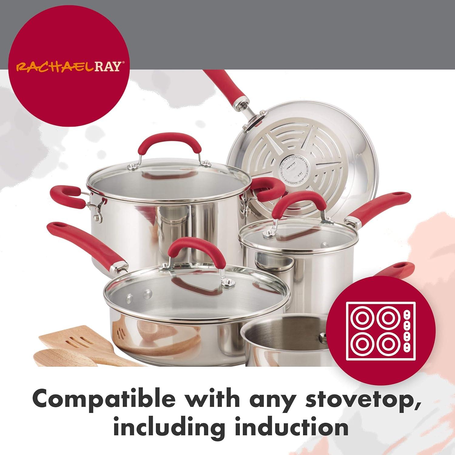 Rachael Ray Rachael Ray Create Delicious Stainless Steel Cookware Induction Pots and Pans Set, 10 Piece