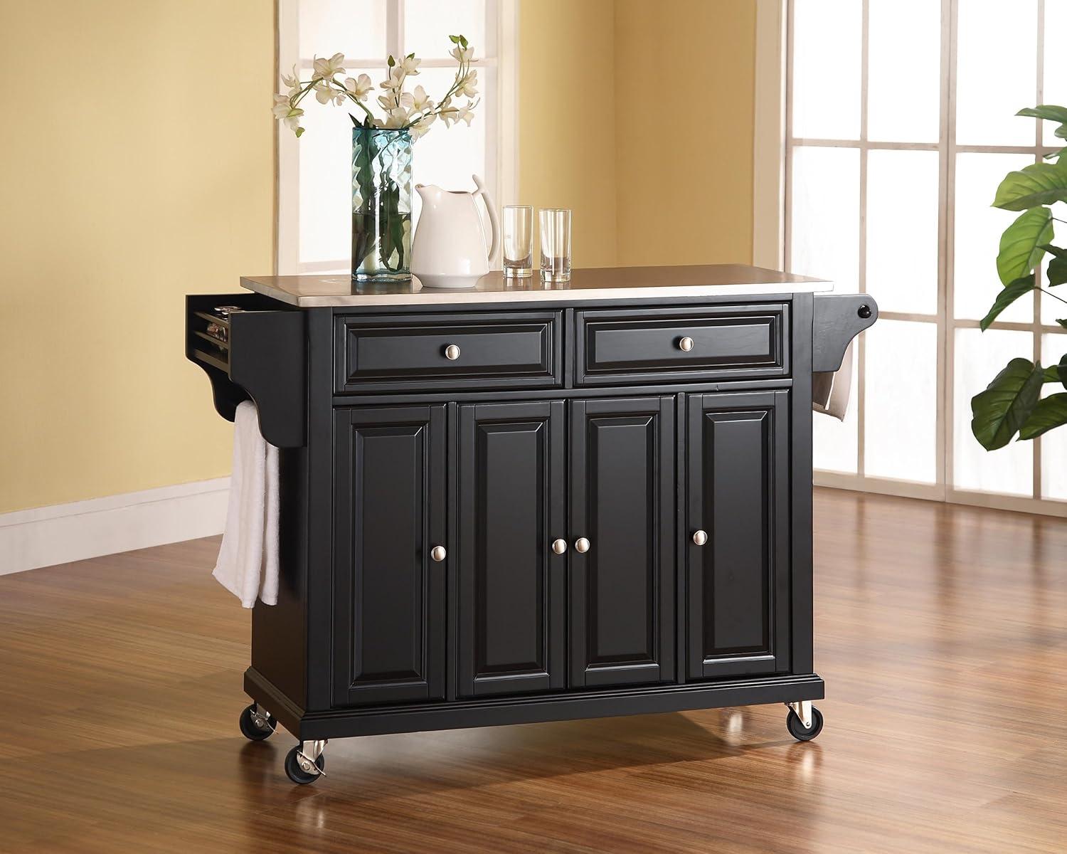 Crosley Furniture Wood/Stainless Steel Kitchen Cart in Black and Silver