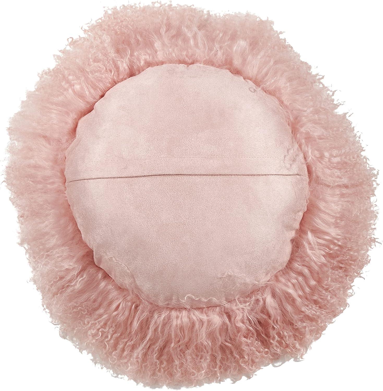 Saro Lifestyle  13 in. 100 Percent Wool Mongolian Lamb Fur Throw Pillow with Poly Filling, Rose