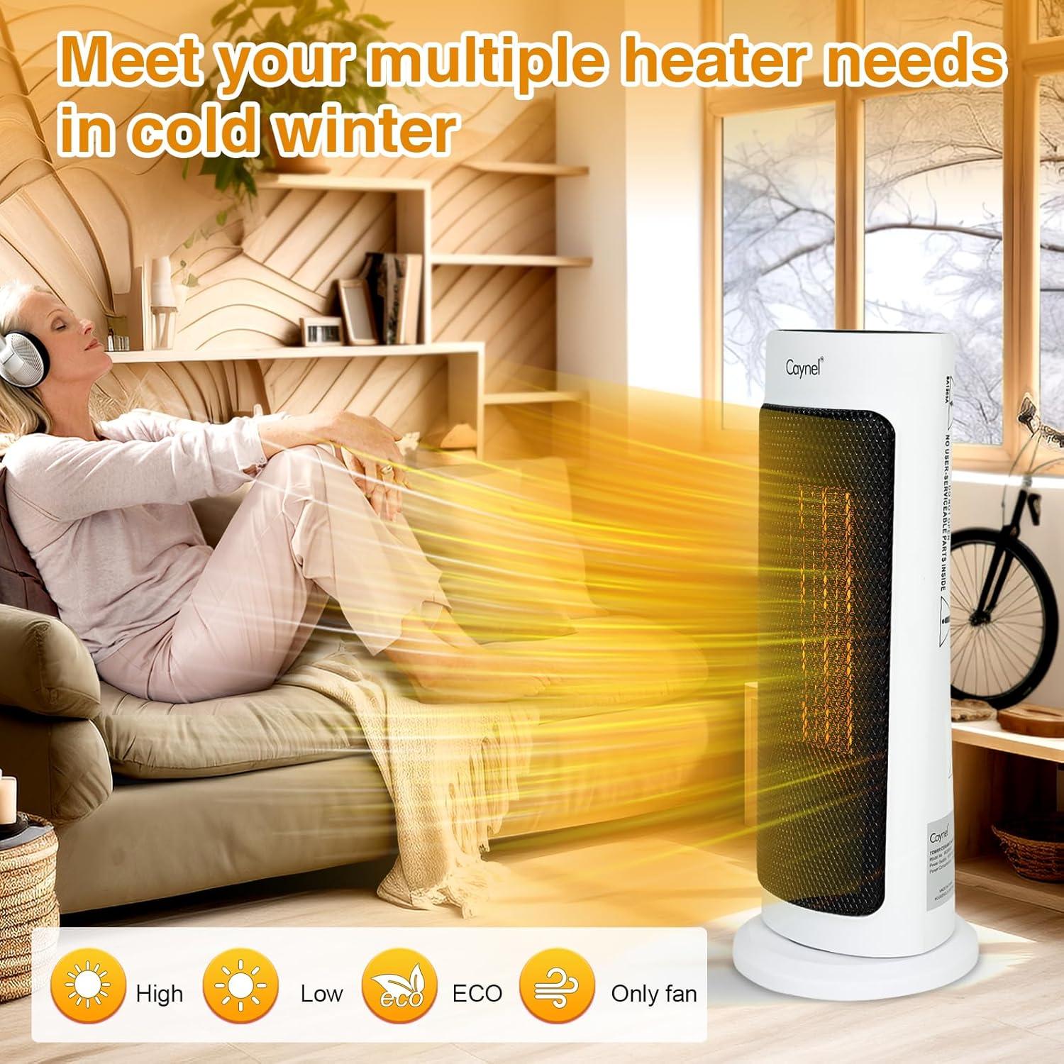 White Ceramic Electric Oscillating Tower Heater with Thermostat