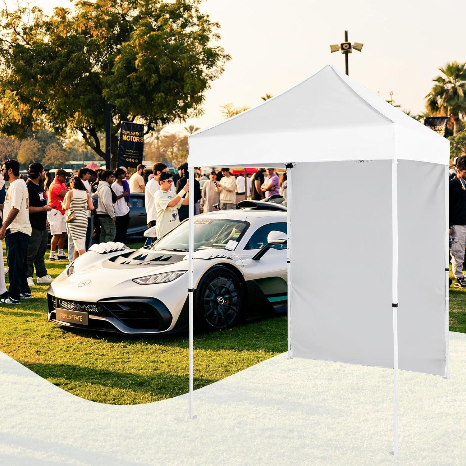 INTER HUT 5 Ft. W x 5 Ft. D Outdoor Pop Up Steel Canopy Portable Tent with 1 Sidewall